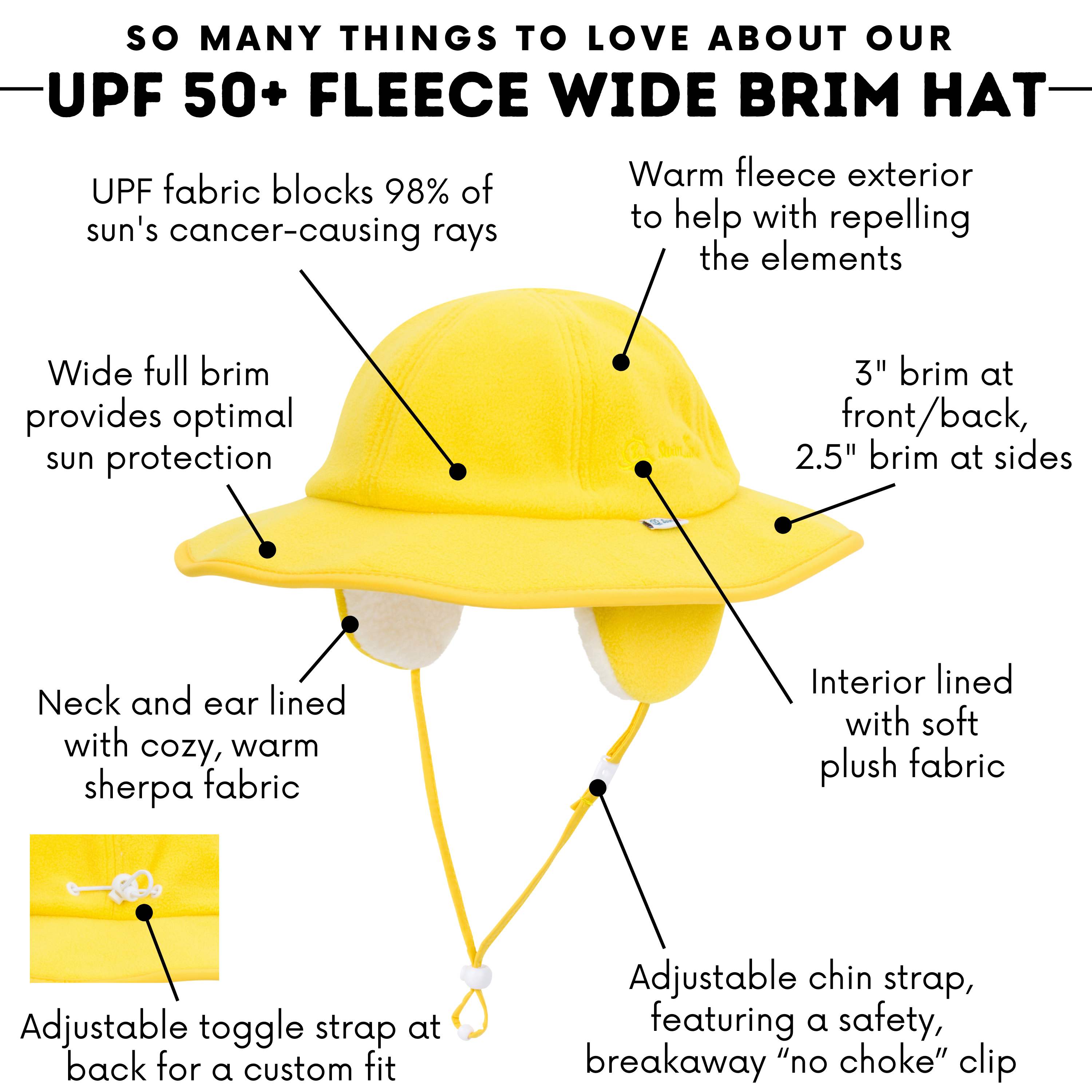 Kids Tundra Ear Flap Fleece Winter Wide Brim Sun Hat - Radiant Yellow 2-8 Years / Radiant Yellow
