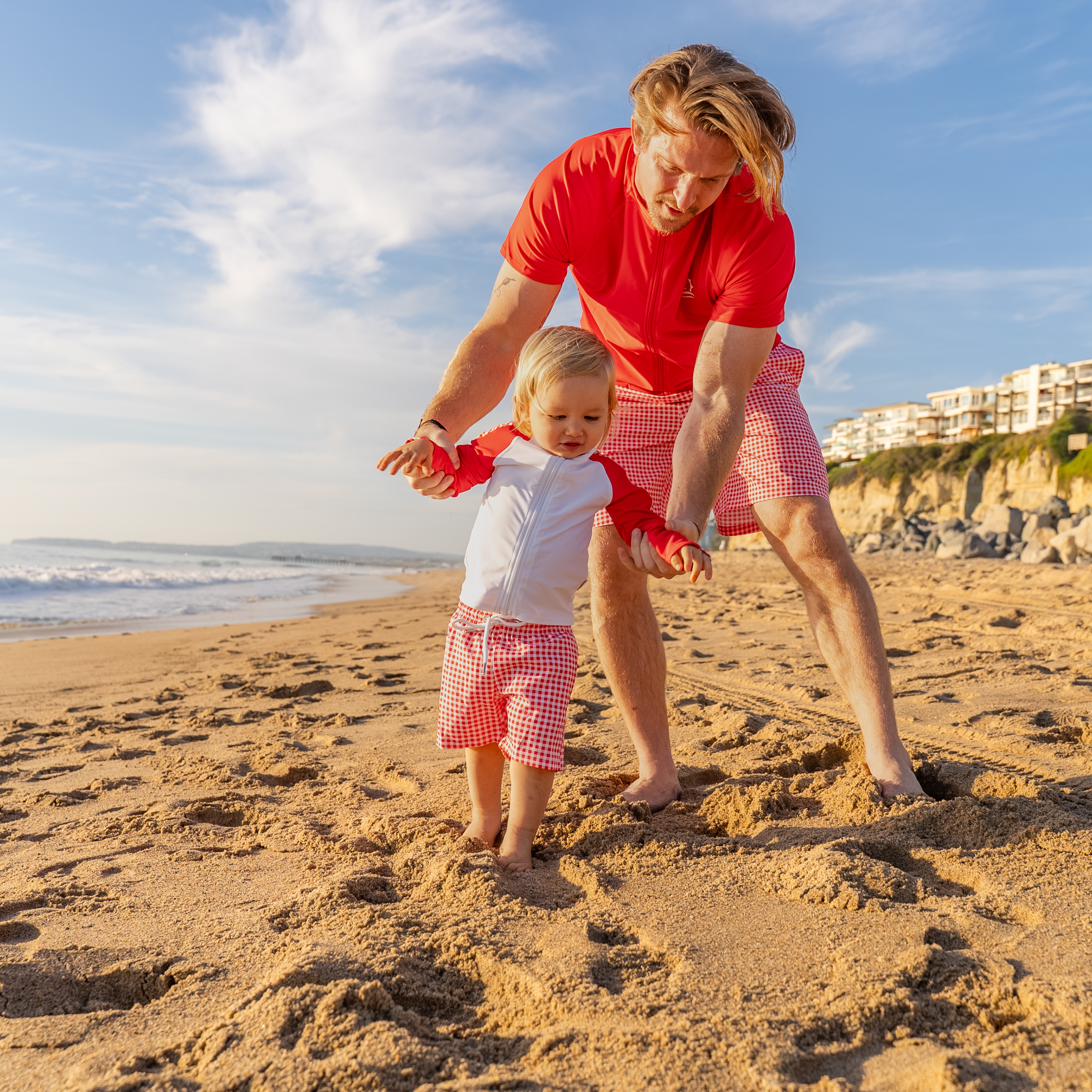 Men's 8" Swim Trunks Boxer Brief Liner | "Red Gingham"-SwimZip UPF 50+ Sun Protective Swimwear & UV Zipper Rash Guards-pos9