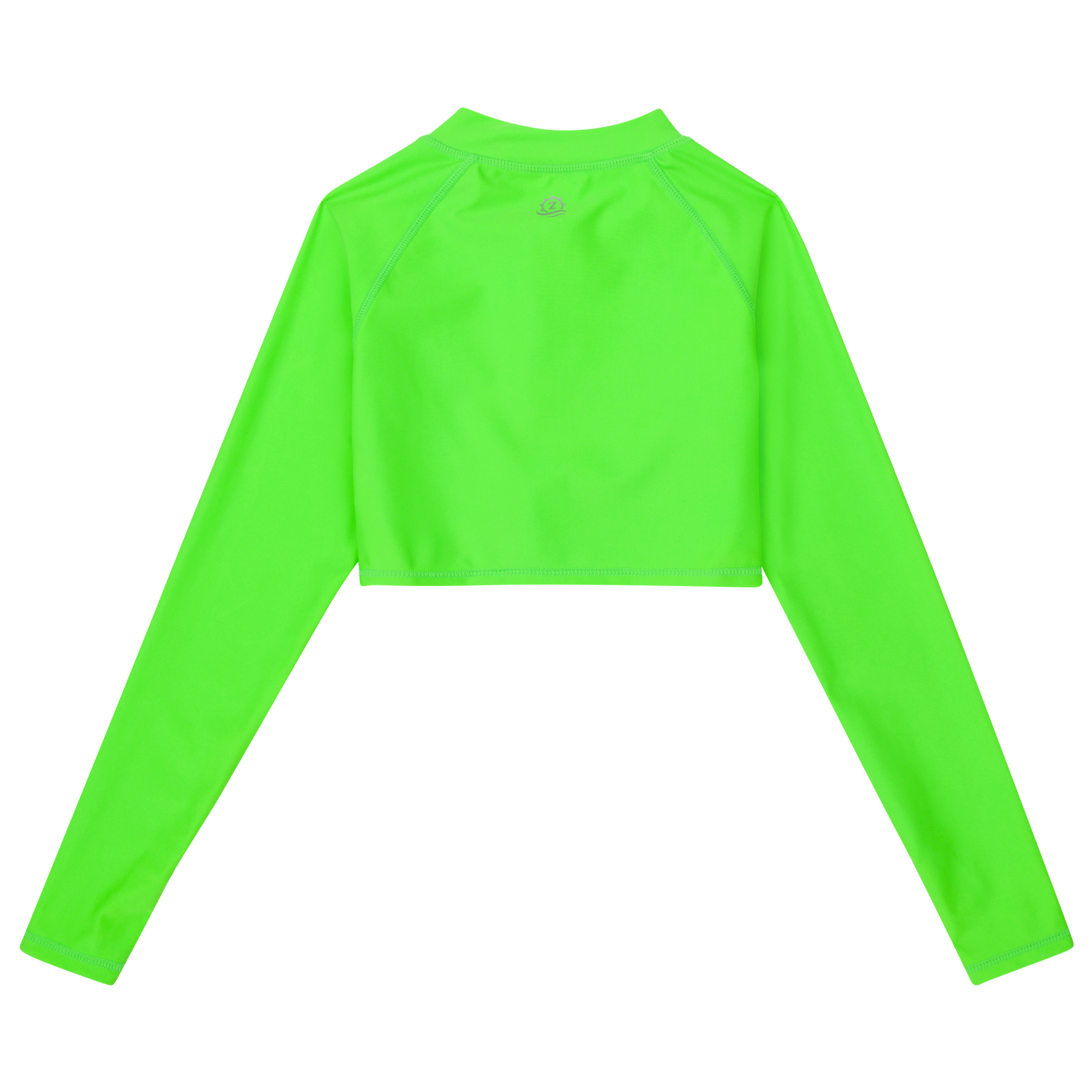 Girls Long Sleeve Crop Rash Guard | "Neon Green"-SwimZip UPF 50+ Sun Protective Swimwear & UV Zipper Rash Guards-pos6