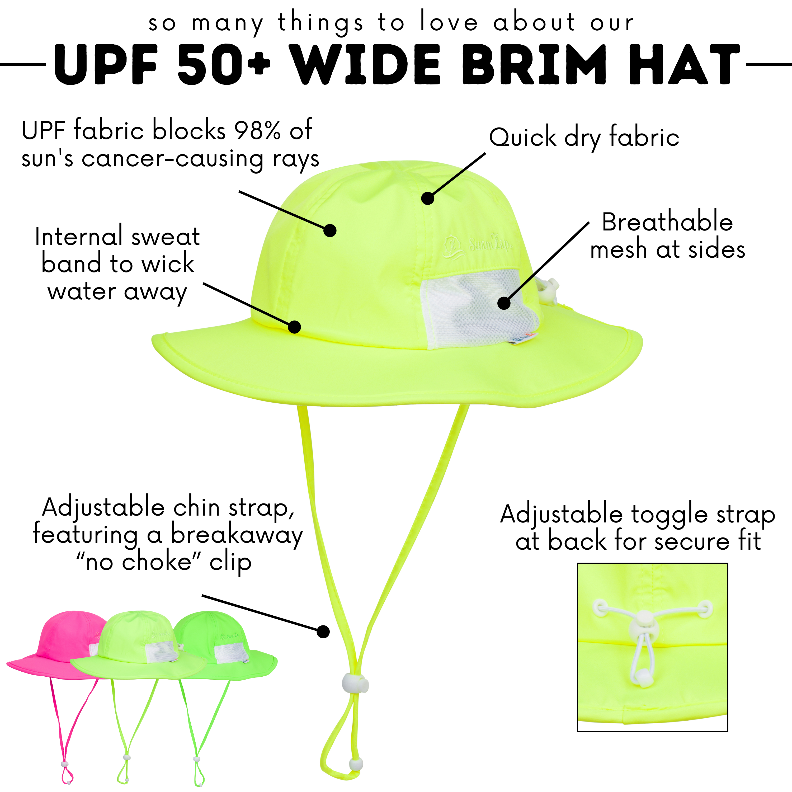 Kids Wide Brim Sun Hat "Fun Sun Day Play Hat" - Neon Lemon Yellow-SwimZip UPF 50+ Sun Protective Swimwear & UV Zipper Rash Guards-pos3