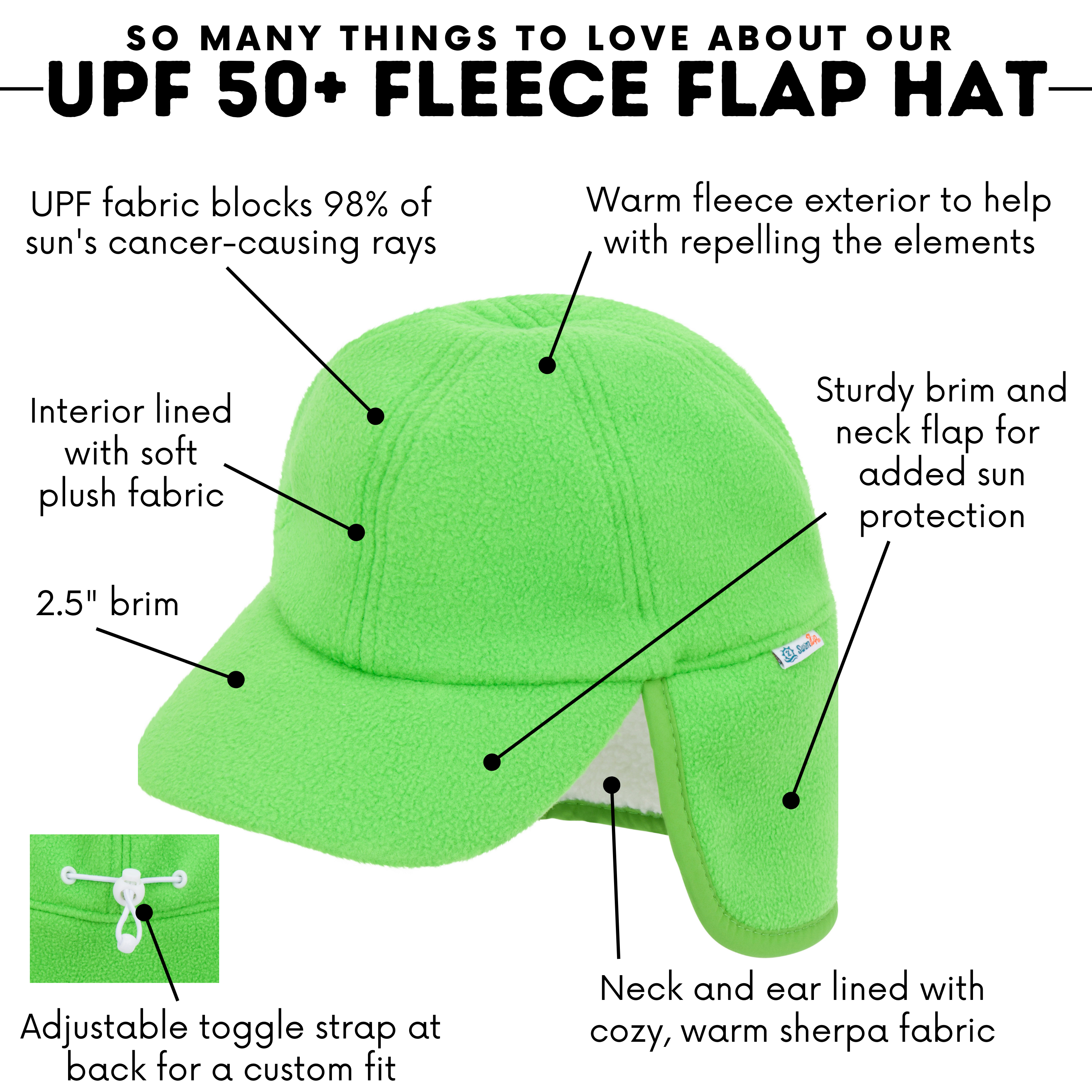 Kids Frosty Fleece Winter Flap Hat - Evergreen-SwimZip UPF 50+ Sun Protective Swimwear & UV Zipper Rash Guards-pos4