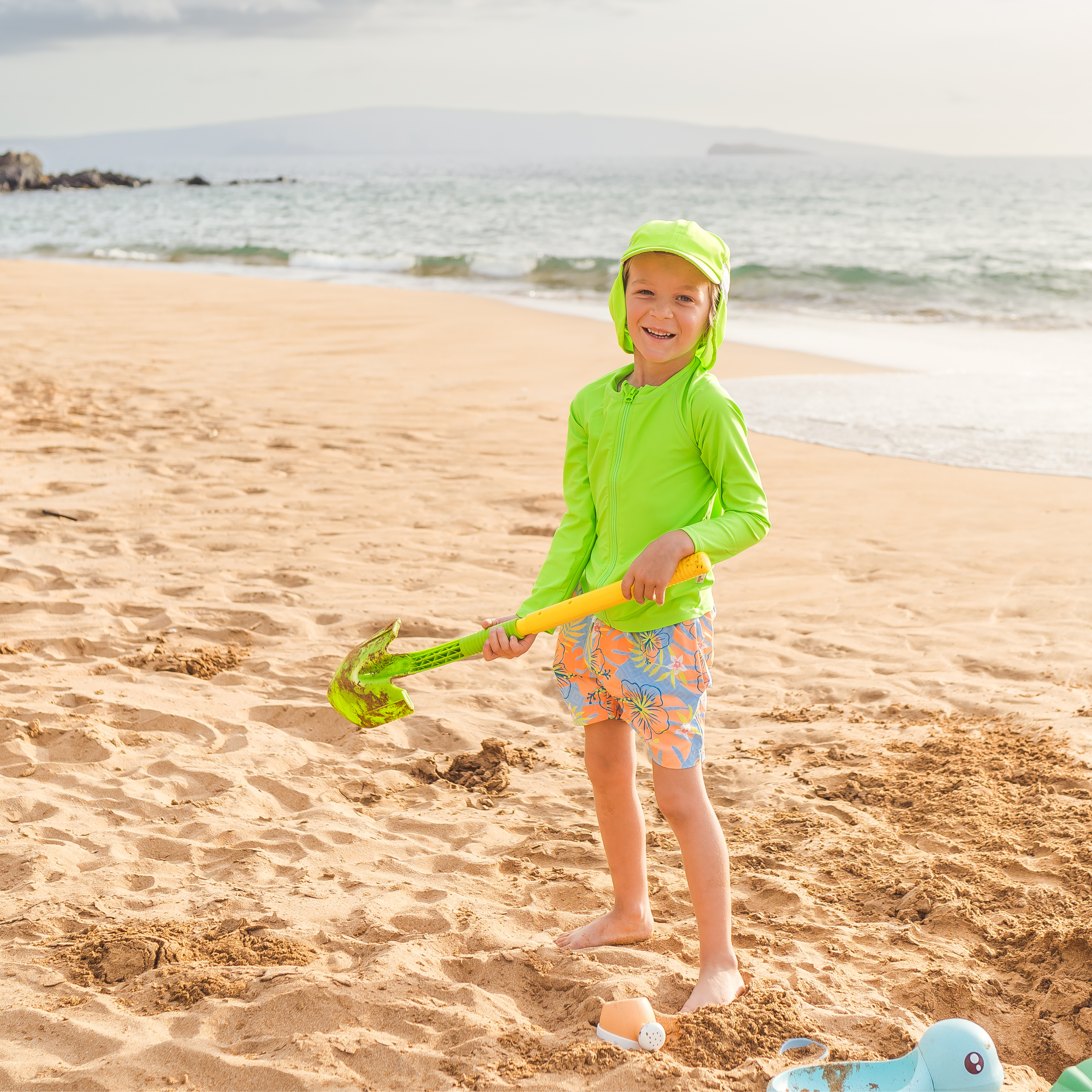 Kids Flap Hat | Neon Lime Green-SwimZip UPF 50+ Sun Protective Swimwear & UV Zipper Rash Guards-pos2