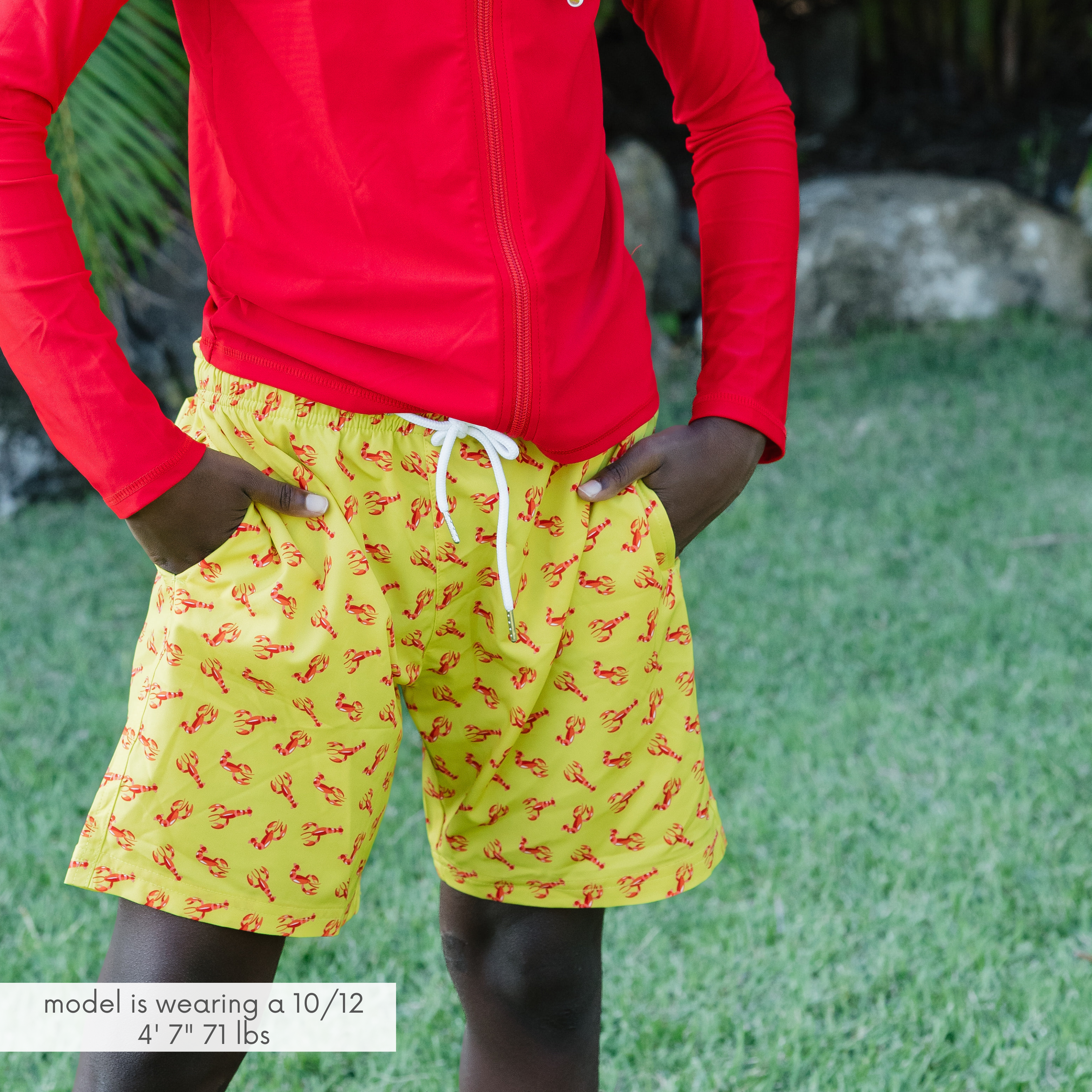 Boys Swim Trunks Boxer Brief Liner (sizes 6-14) | “Lobster"-SwimZip UPF 50+ Sun Protective Swimwear & UV Zipper Rash Guards-pos5