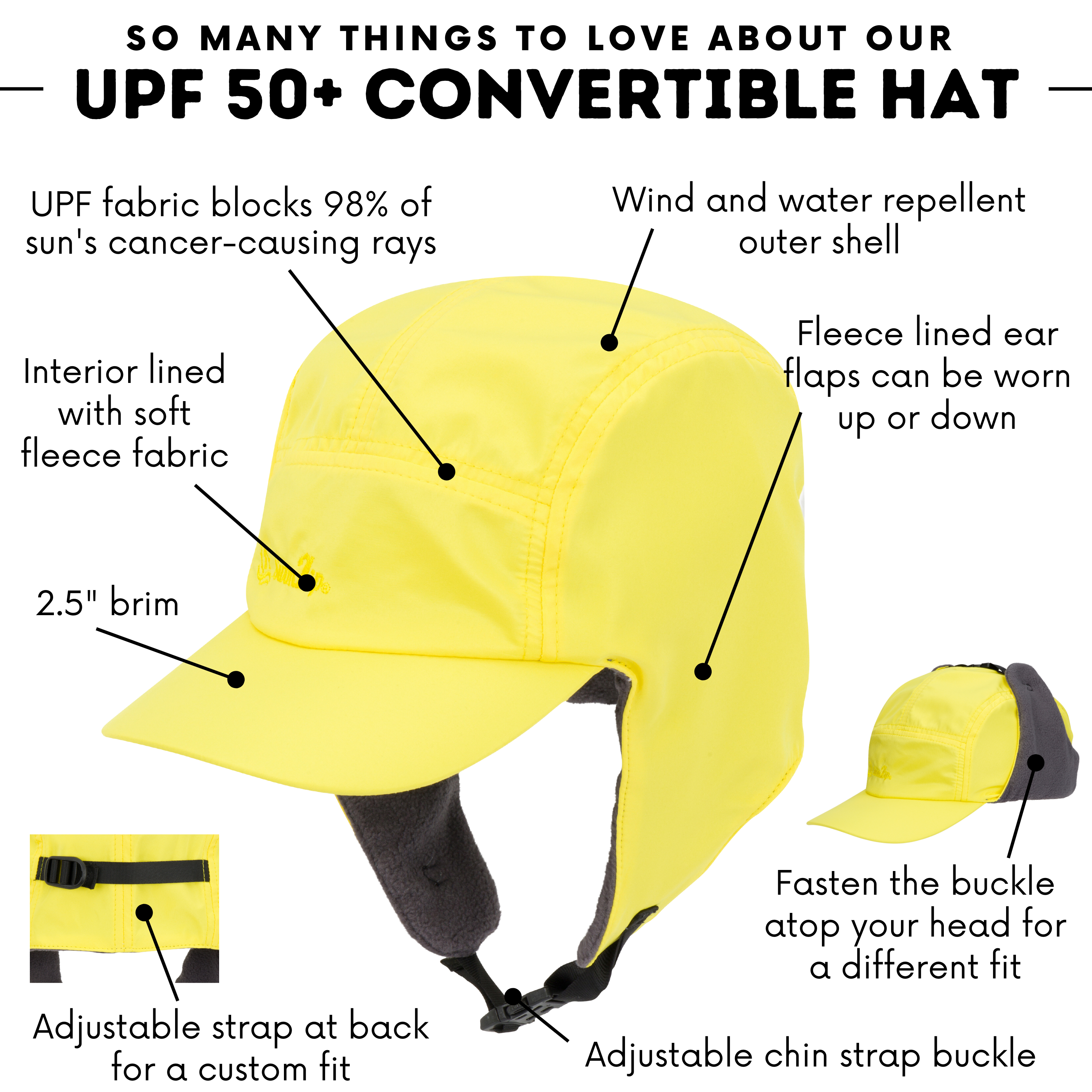 Kids Arctic Chill Winter Convertible Sun Hat - Yellow-SwimZip UPF 50+ Sun Protective Swimwear & UV Zipper Rash Guards-pos4