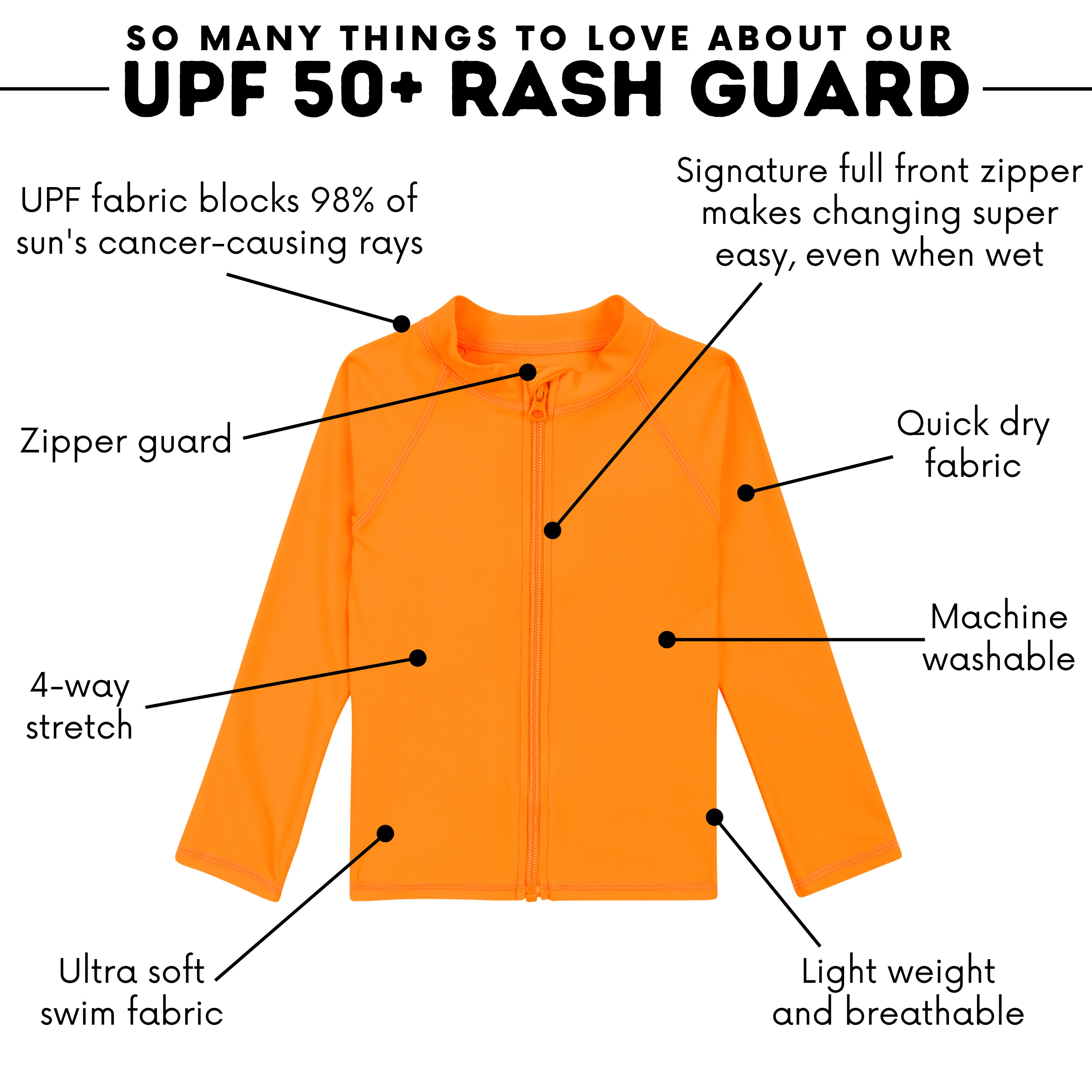 Kids UPF 50+ Long Sleeve Zipper Rash Guard Swim Shirt | "Orange"-SwimZip UPF 50+ Sun Protective Swimwear & UV Zipper Rash Guards-pos4