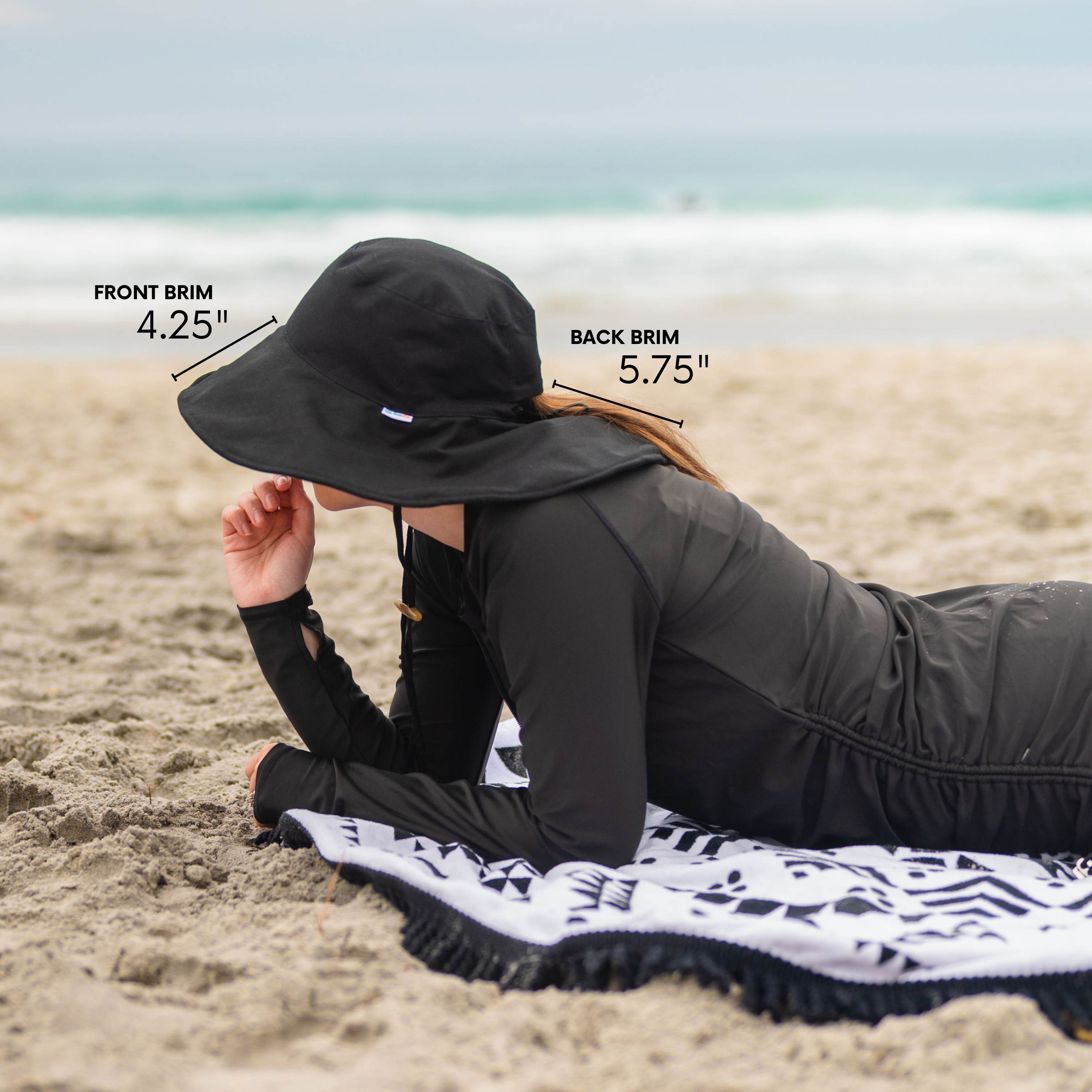 SwimZip Women's Wide Brim Sun Hat - Black - UPF 50+ Sun Protection