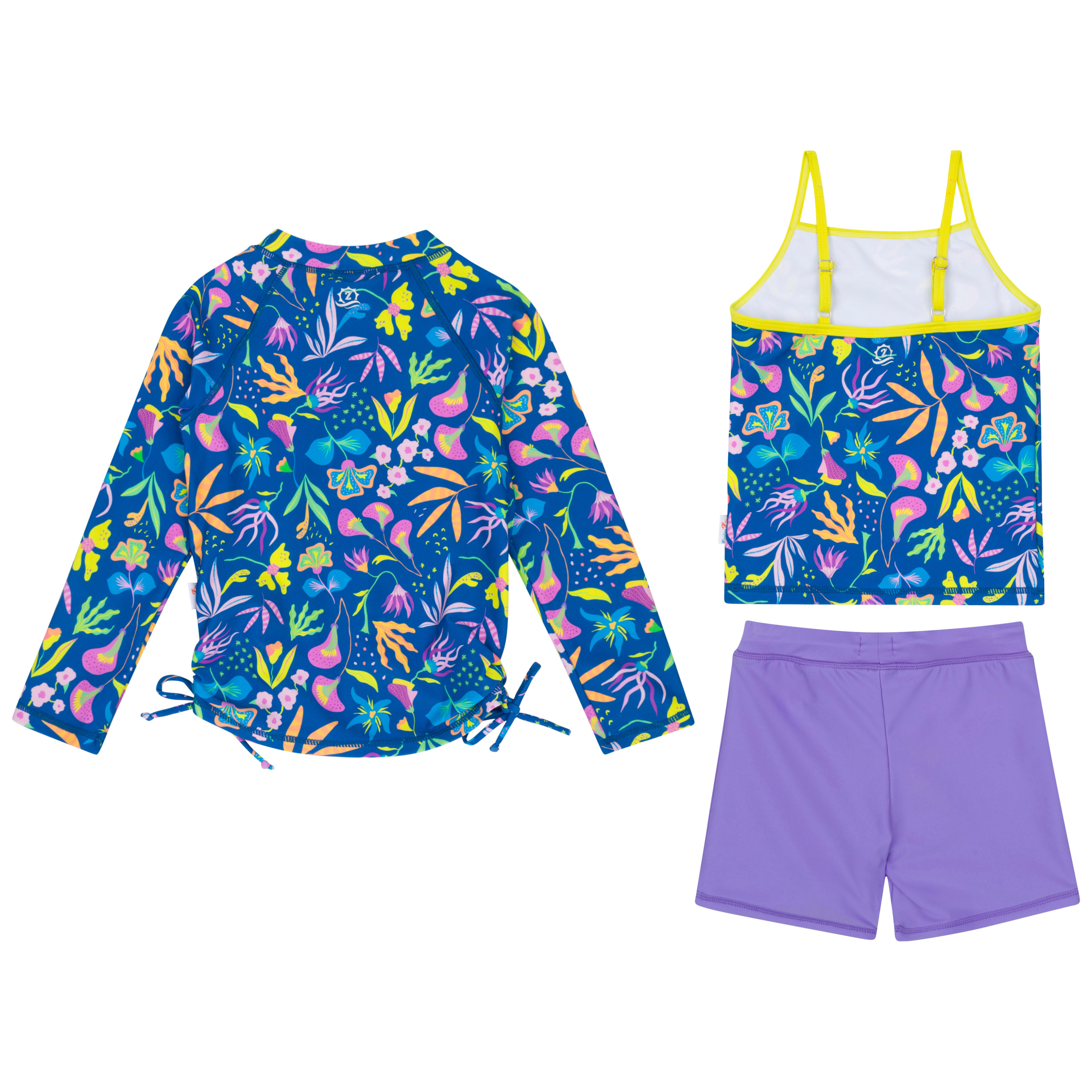 Girls Long Sleeve Rash Guard + Tankini Shorts Set (3 Piece) | "Tropadelic"-SwimZip UPF 50+ Sun Protective Swimwear & UV Zipper Rash Guards-pos12