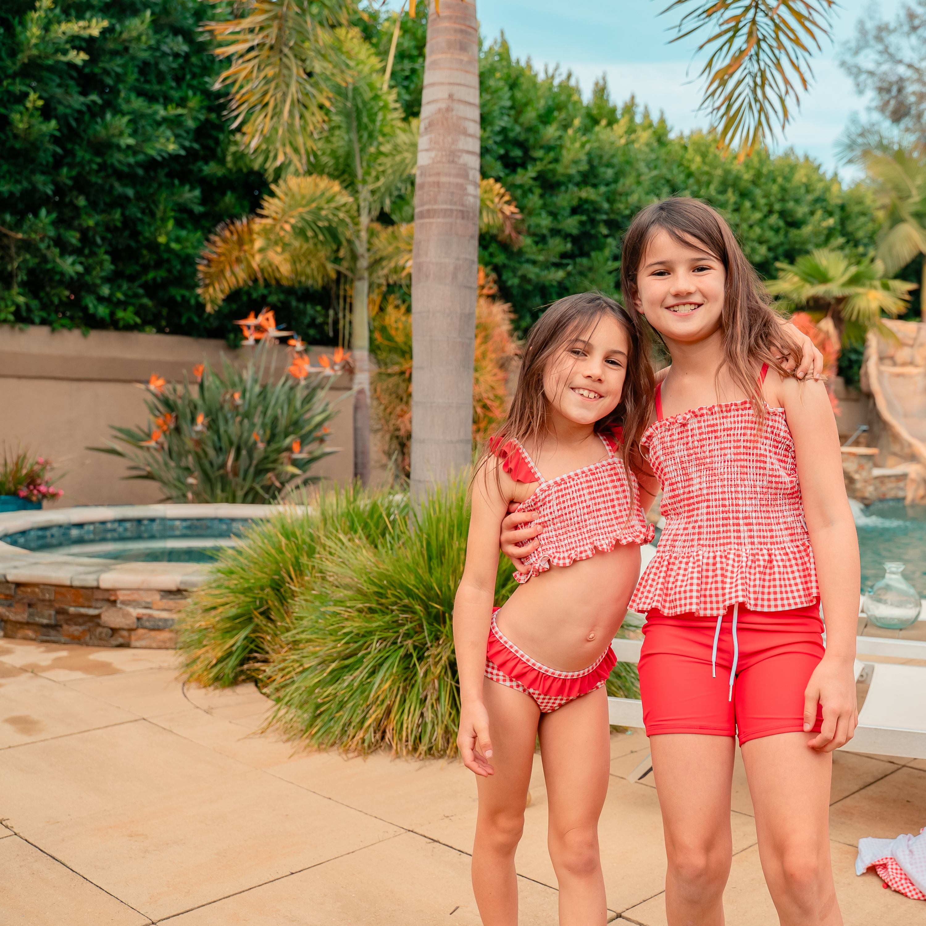 Girls Smocked Bikini (2 Piece) - "Red Gingham"-SwimZip UPF 50+ Sun Protective Swimwear & UV Zipper Rash Guards-pos2
