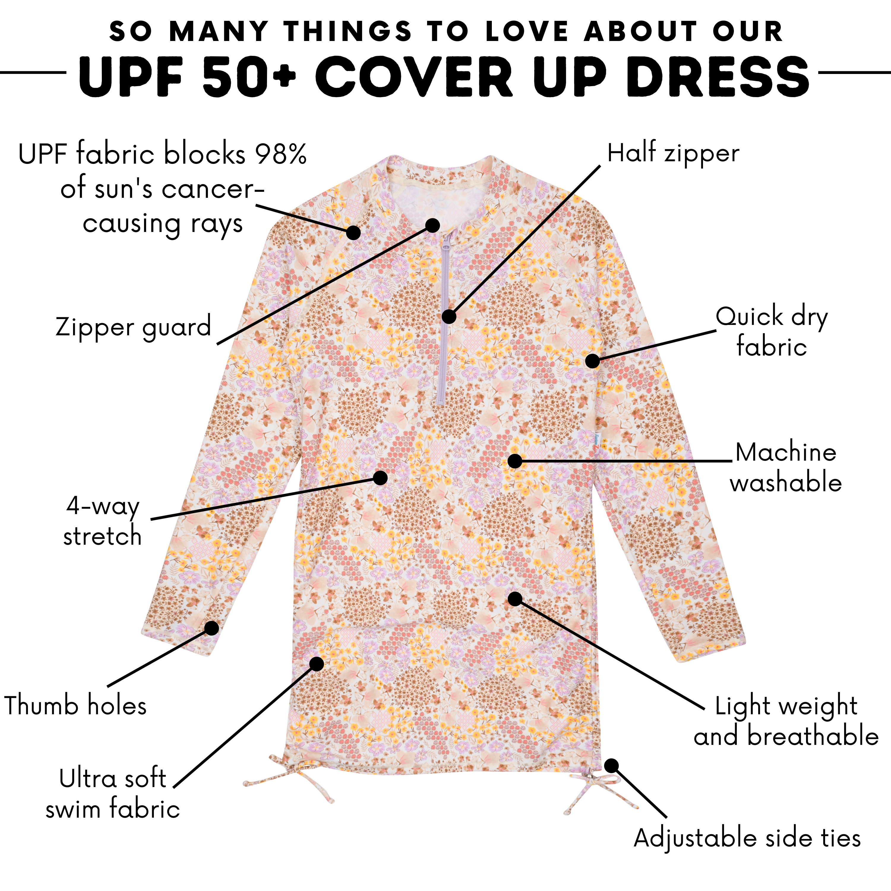 Women's Half Zip Swim Dress Cover Up | "Meadows"-SwimZip UPF 50+ Sun Protective Swimwear & UV Zipper Rash Guards-pos4