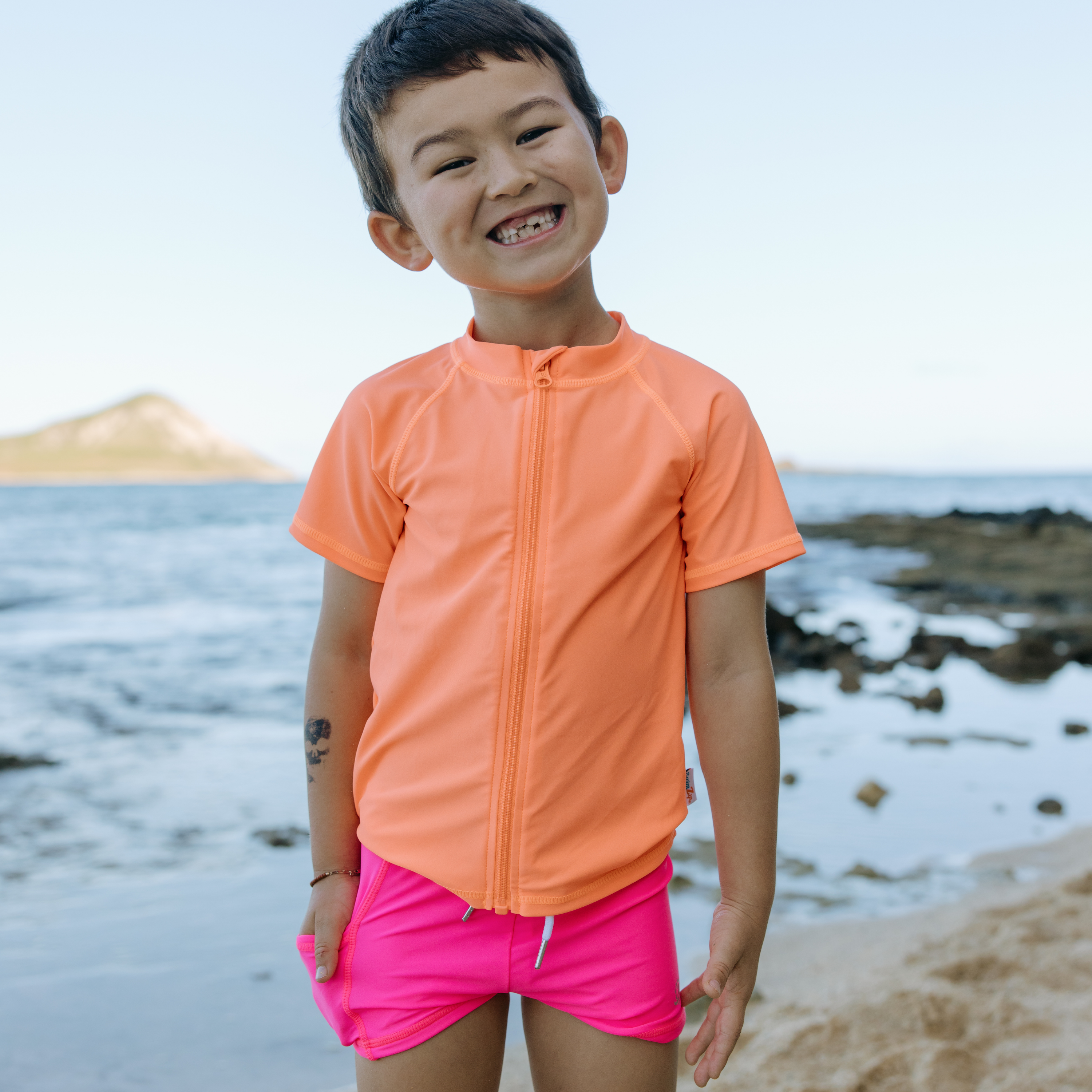 Kids Euro Swim Shorties | "Neon Pink"-SwimZip UPF 50+ Sun Protective Swimwear & UV Zipper Rash Guards-pos2