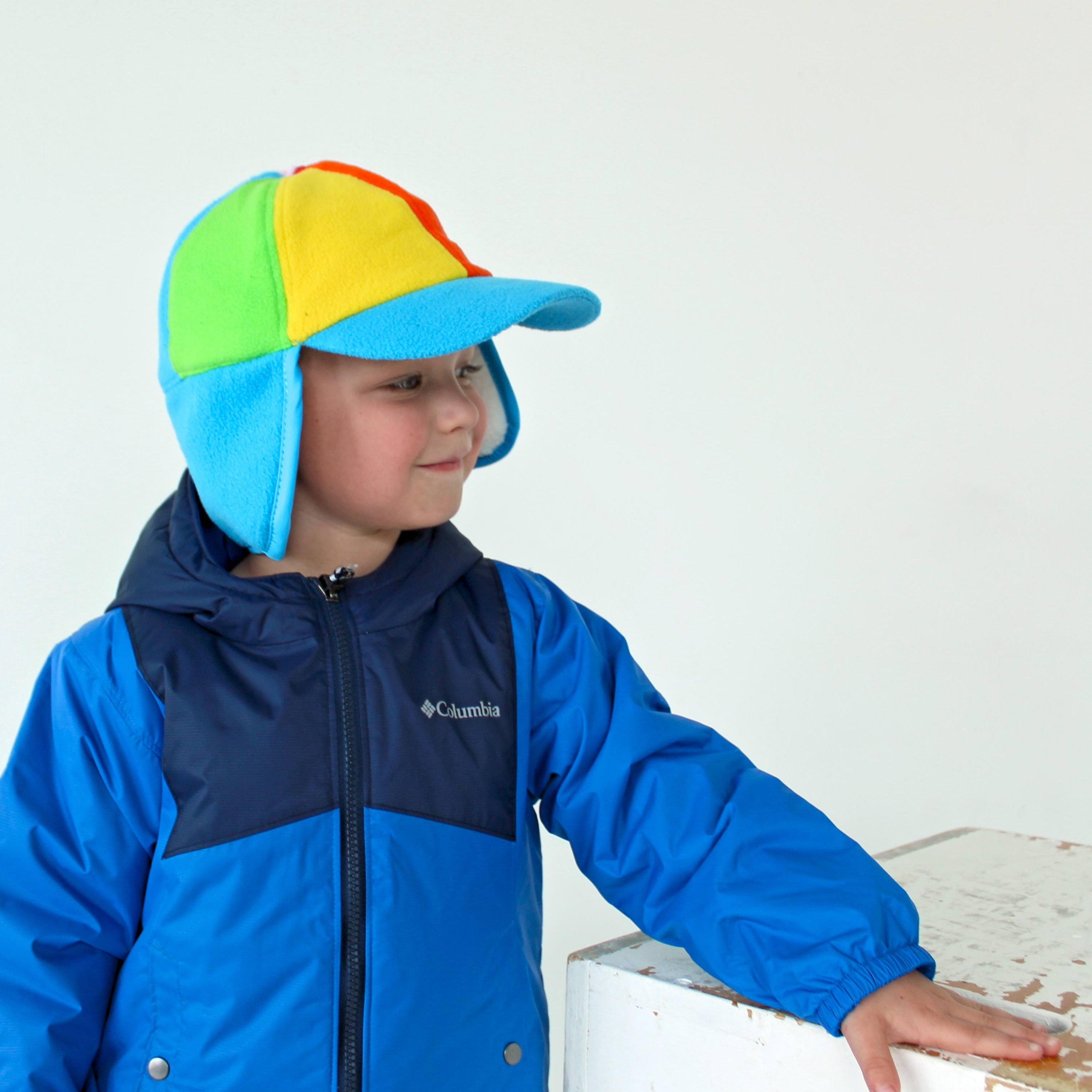 Kids Frosty Fleece Winter Flap Hat - Rainbow-SwimZip UPF 50+ Sun Protective Swimwear & UV Zipper Rash Guards-pos2