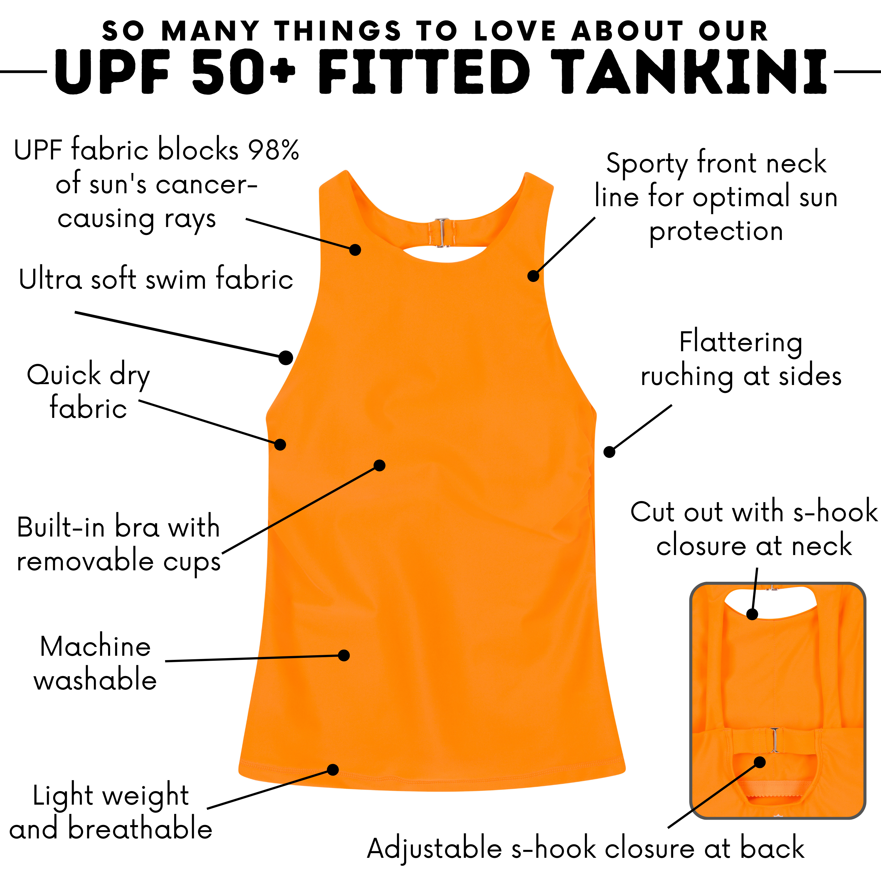 Women’s High Neck Fitted Tankini Top | “Orange"-SwimZip UPF 50+ Sun Protective Swimwear & UV Zipper Rash Guards-pos4