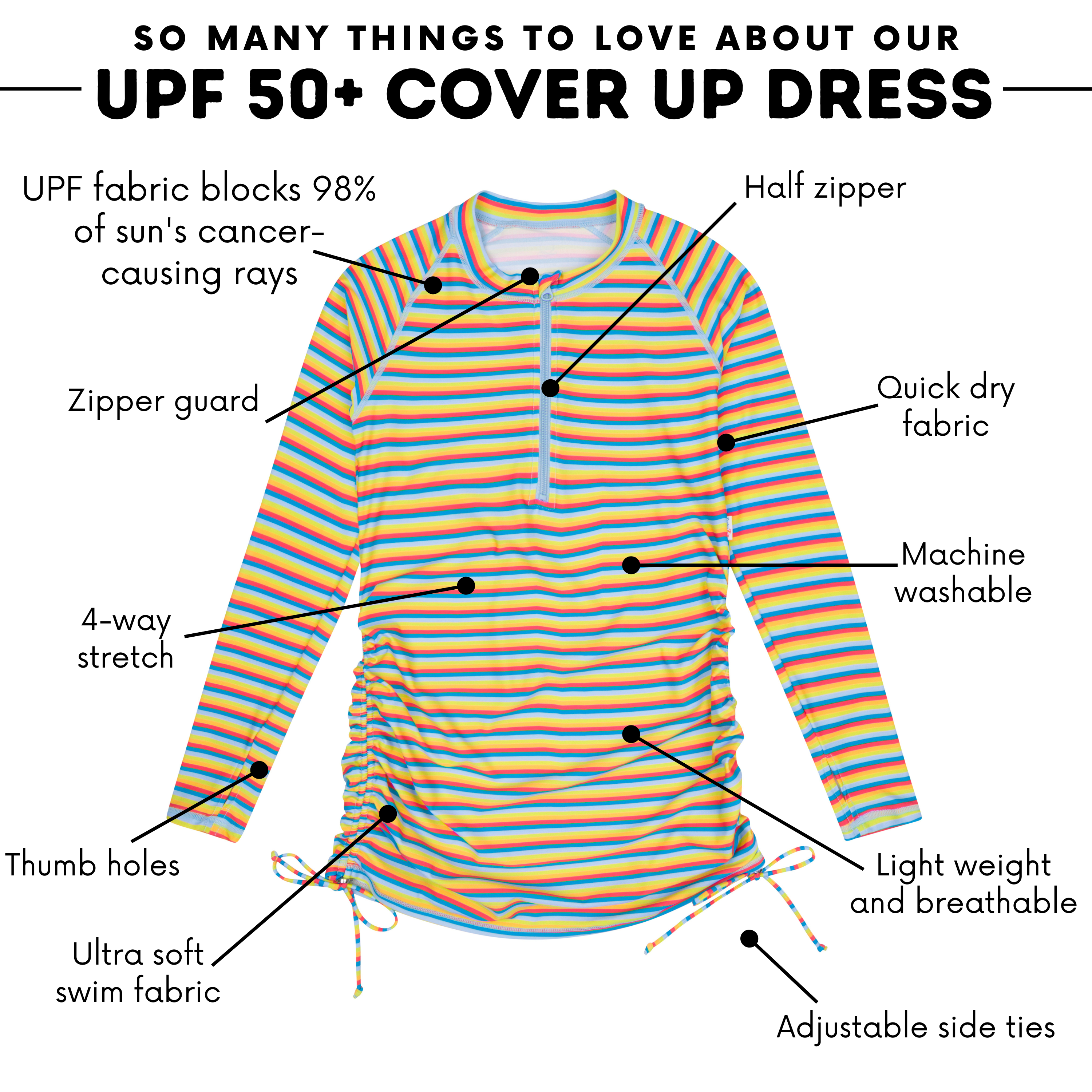 Women's Half Zip Swim Dress Cover Up | "Sunny Stripe"-SwimZip UPF 50+ Sun Protective Swimwear & UV Zipper Rash Guards-pos4