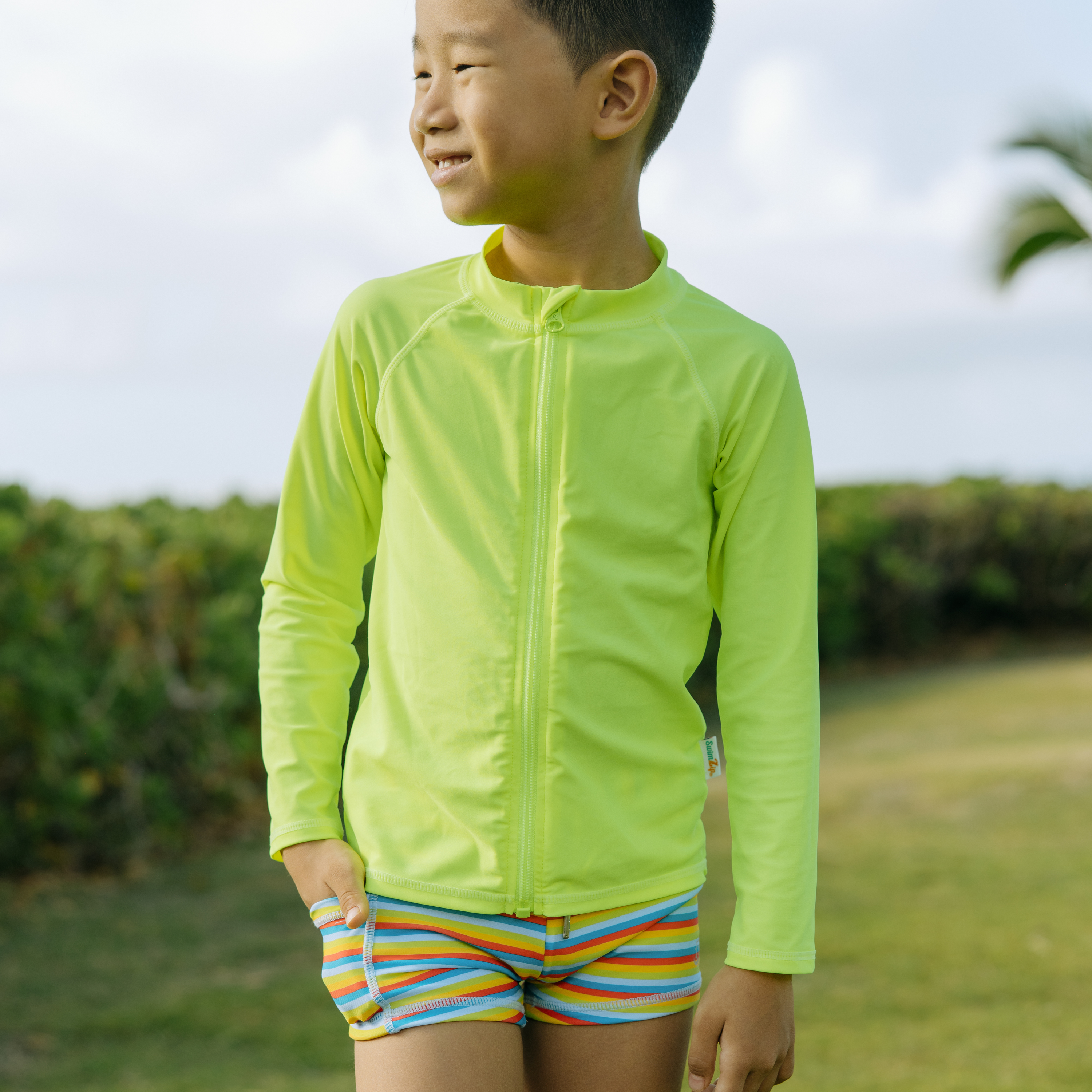 Kids Euro Swim Shorties | "Sunny Stripe"-SwimZip UPF 50+ Sun Protective Swimwear & UV Zipper Rash Guards-pos2