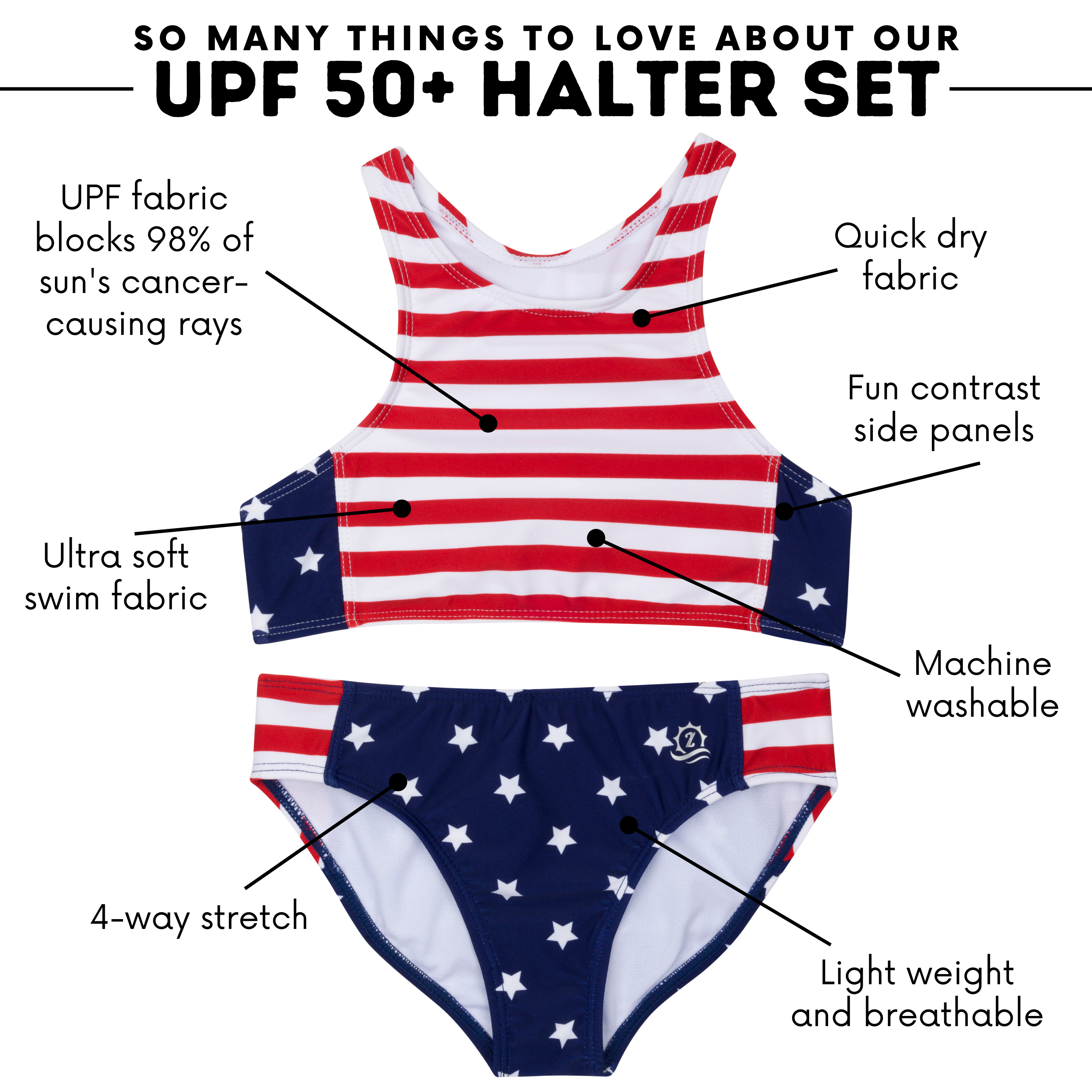 Girls Halter Top Bikini Set (2 Piece) | "Americana"-SwimZip UPF 50+ Sun Protective Swimwear & UV Zipper Rash Guards-pos4