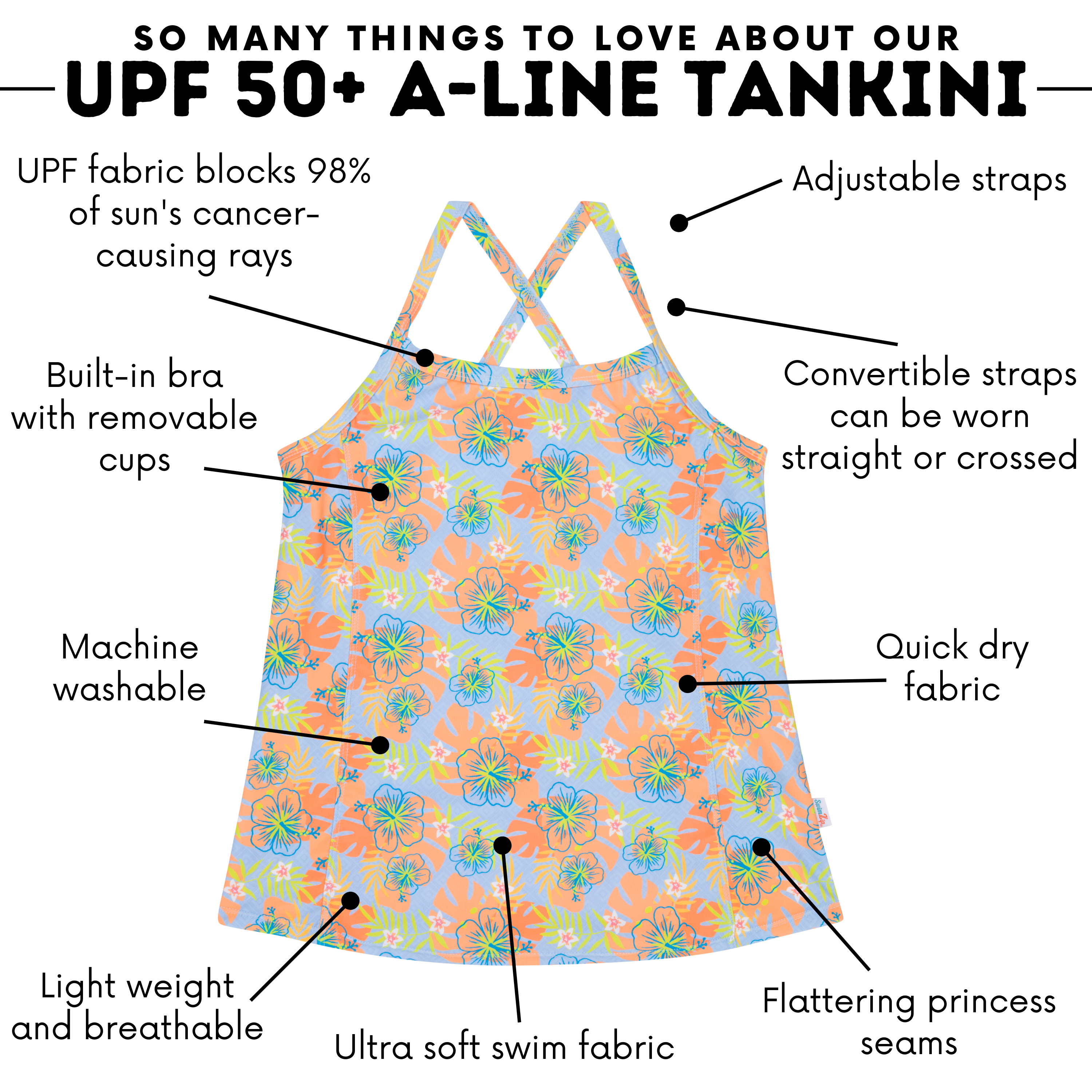 Women’s Strappy A-Line Tankini Top | “Groovy”-SwimZip UPF 50+ Sun Protective Swimwear & UV Zipper Rash Guards-pos4