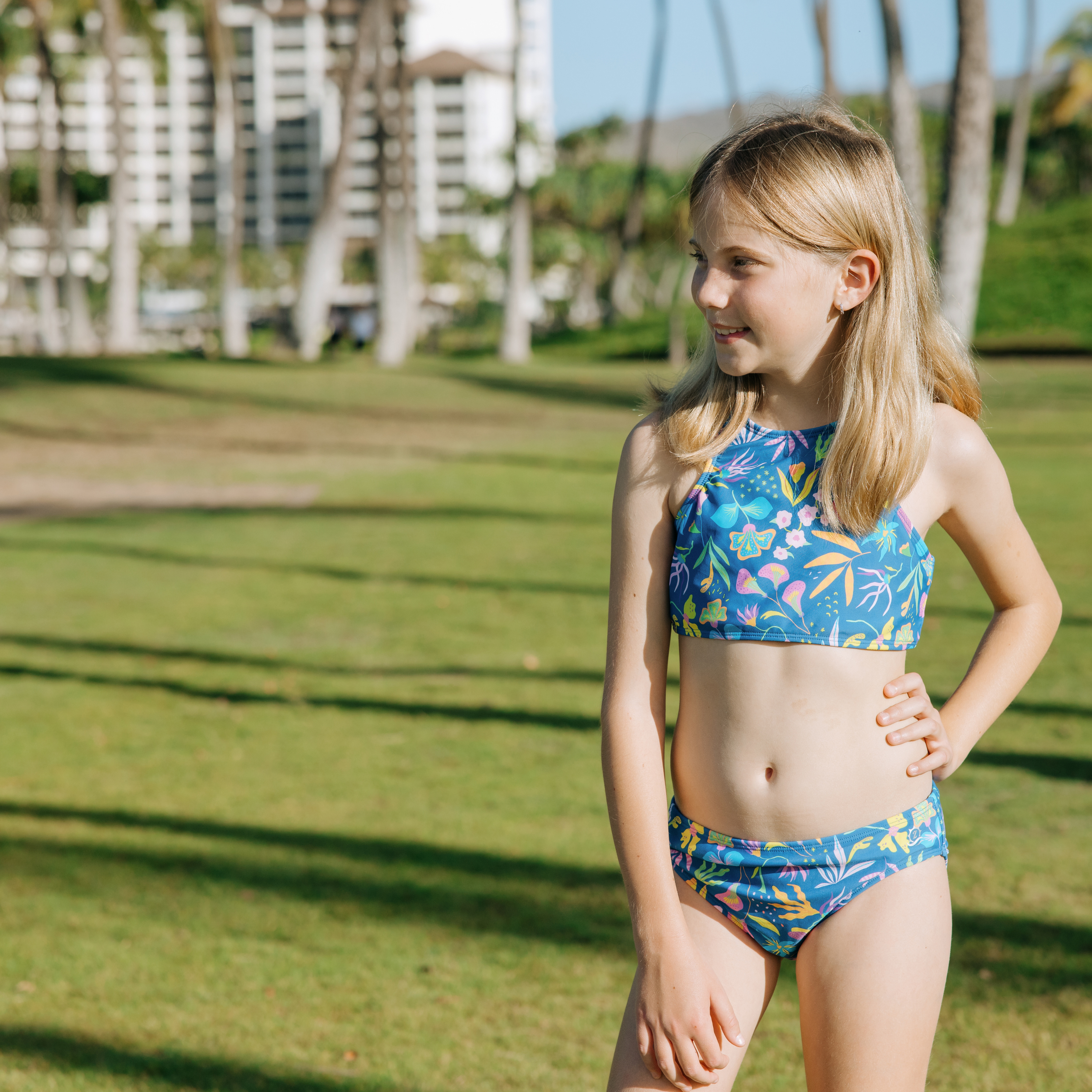 Girls Halter Top Bikini Set (2 Piece) | "Tropadelic"-SwimZip UPF 50+ Sun Protective Swimwear & UV Zipper Rash Guards-pos2