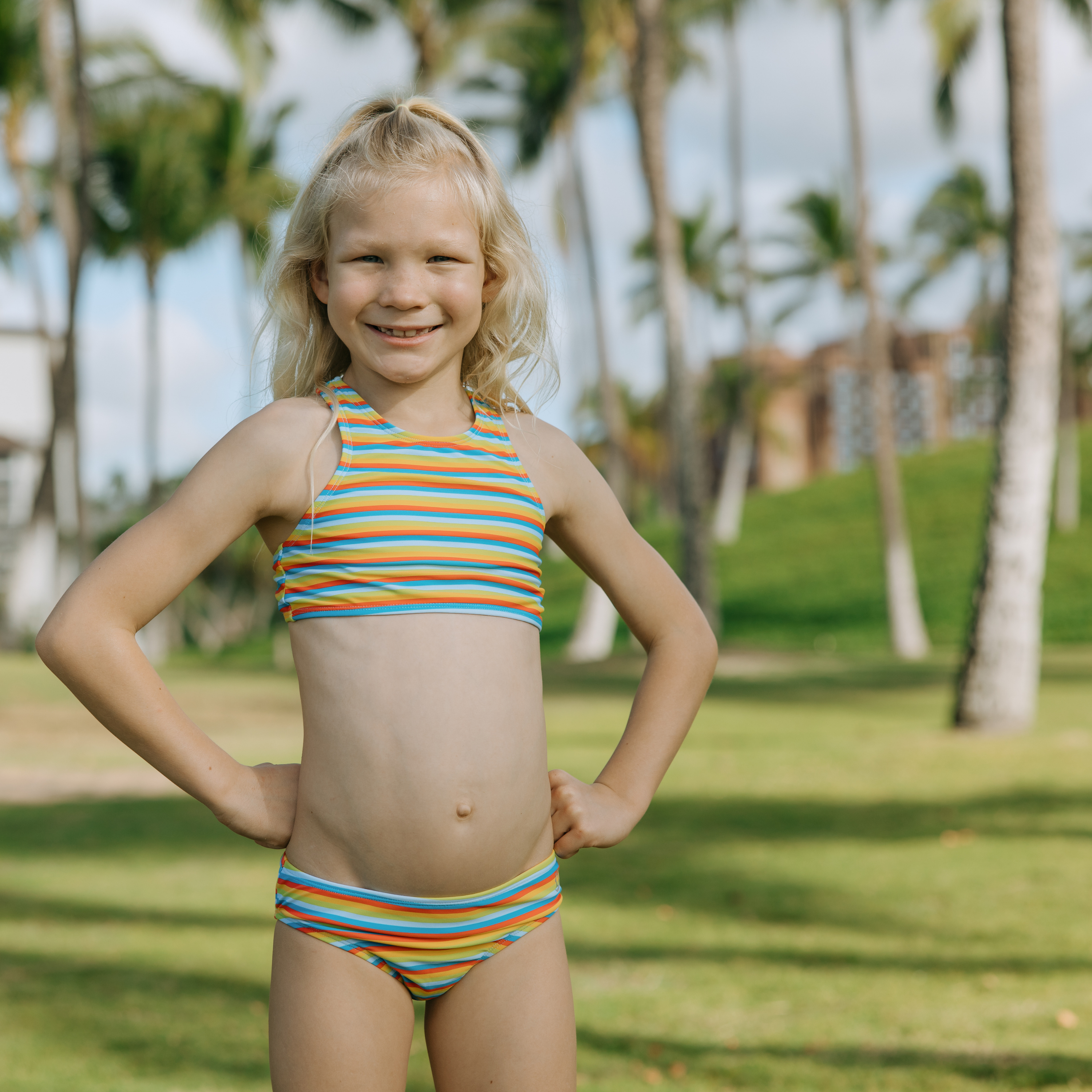 Girls Halter Top Bikini Set (2 Piece) | "Sunny Stripe"-SwimZip UPF 50+ Sun Protective Swimwear & UV Zipper Rash Guards-pos2