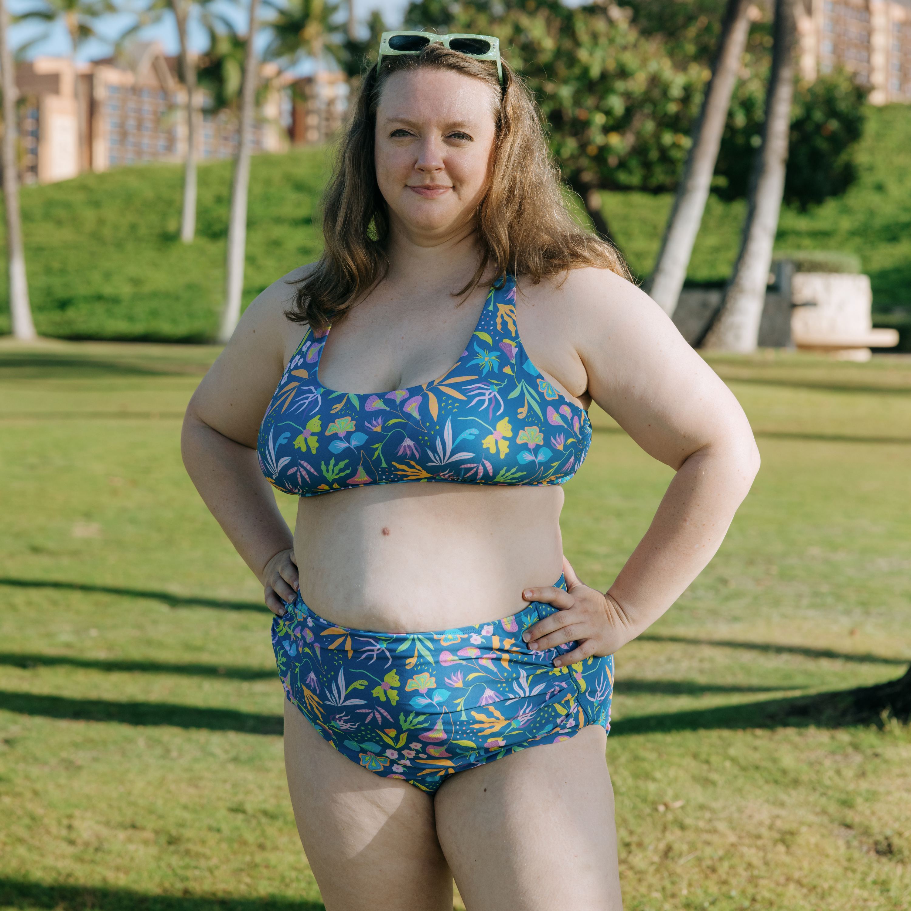 Women's High Waist Bikini Bottoms Ruched | "Tropadelic"-SwimZip UPF 50+ Sun Protective Swimwear & UV Zipper Rash Guards-pos2