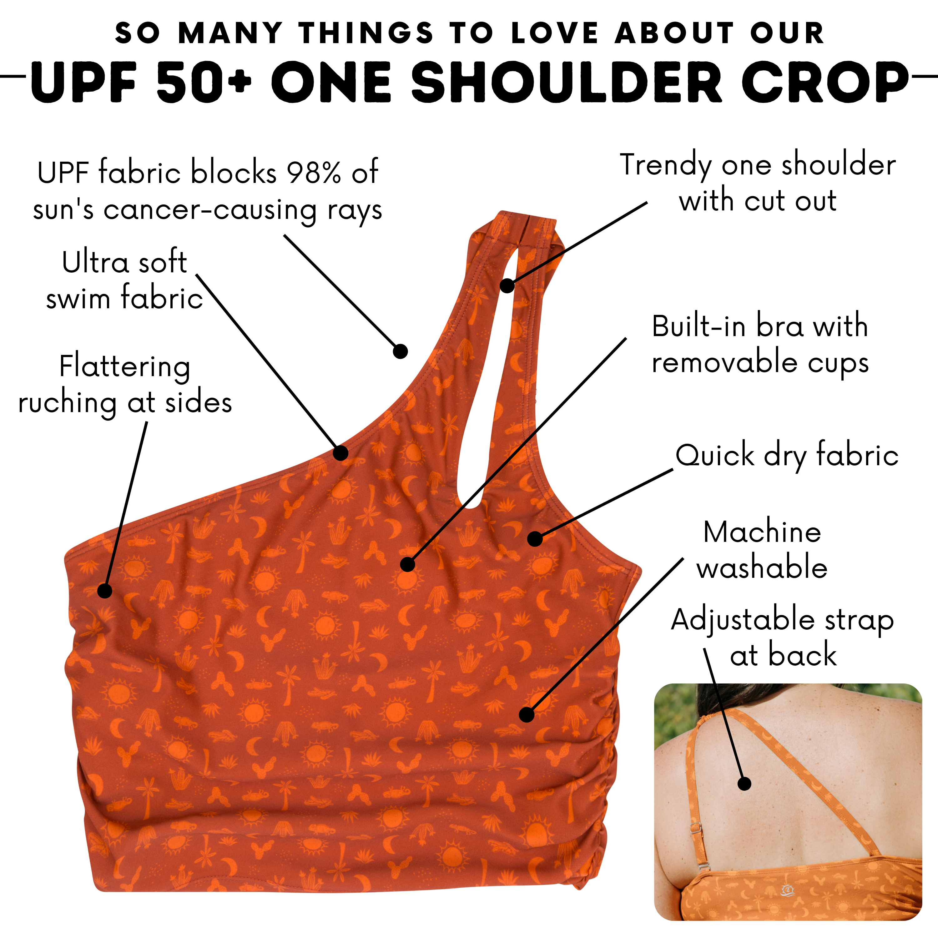 Women’s One Shoulder Crop Tankini Top | “Desert”-SwimZip UPF 50+ Sun Protective Swimwear & UV Zipper Rash Guards-pos4