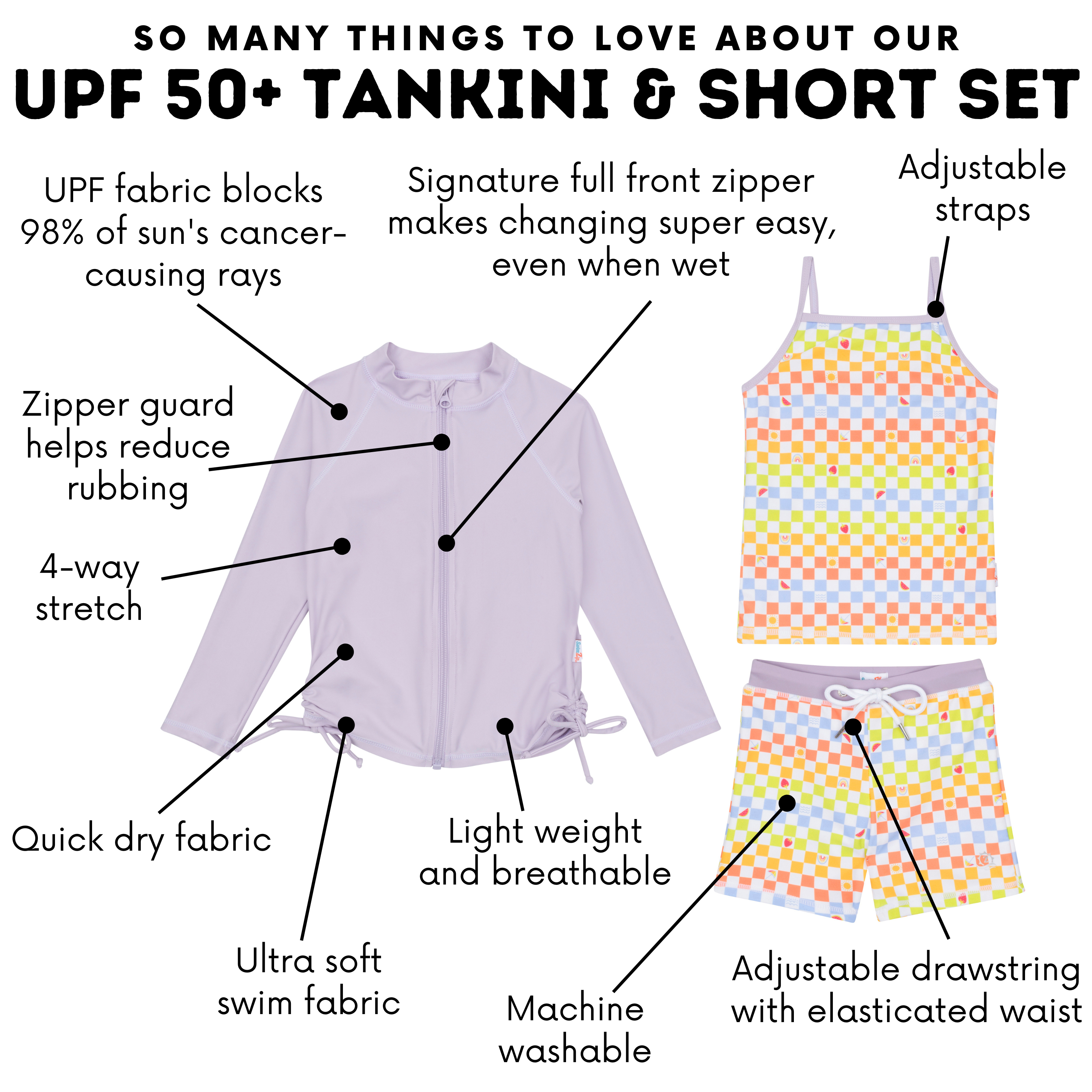 Girls Long Sleeve Rash Guard + Tankini Shorts Set (3 Piece) | "Gamified"-SwimZip UPF 50+ Sun Protective Swimwear & UV Zipper Rash Guards-pos4