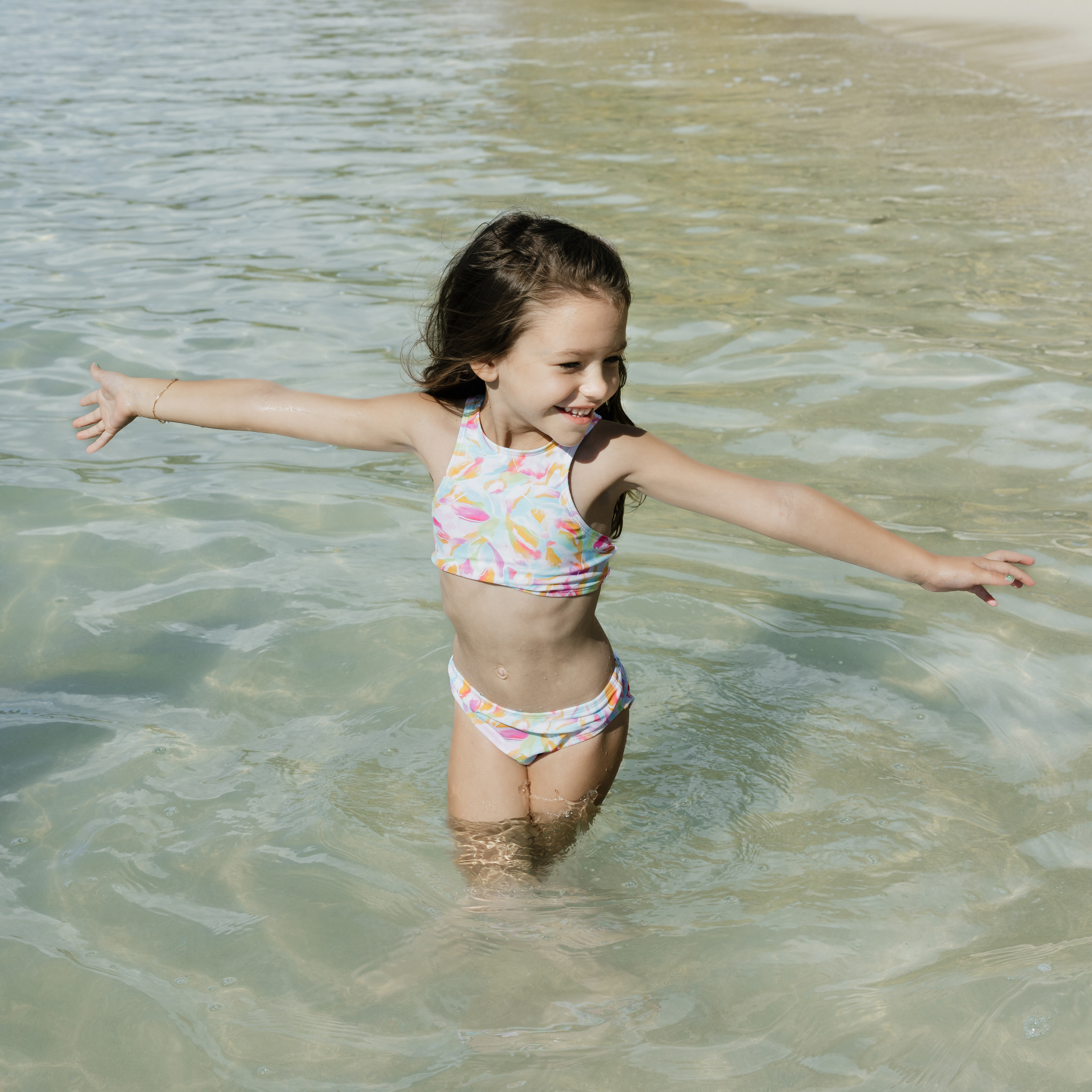 Girls Halter Top Bikini Set (2 Piece) | "Petals"-SwimZip UPF 50+ Sun Protective Swimwear & UV Zipper Rash Guards-pos3