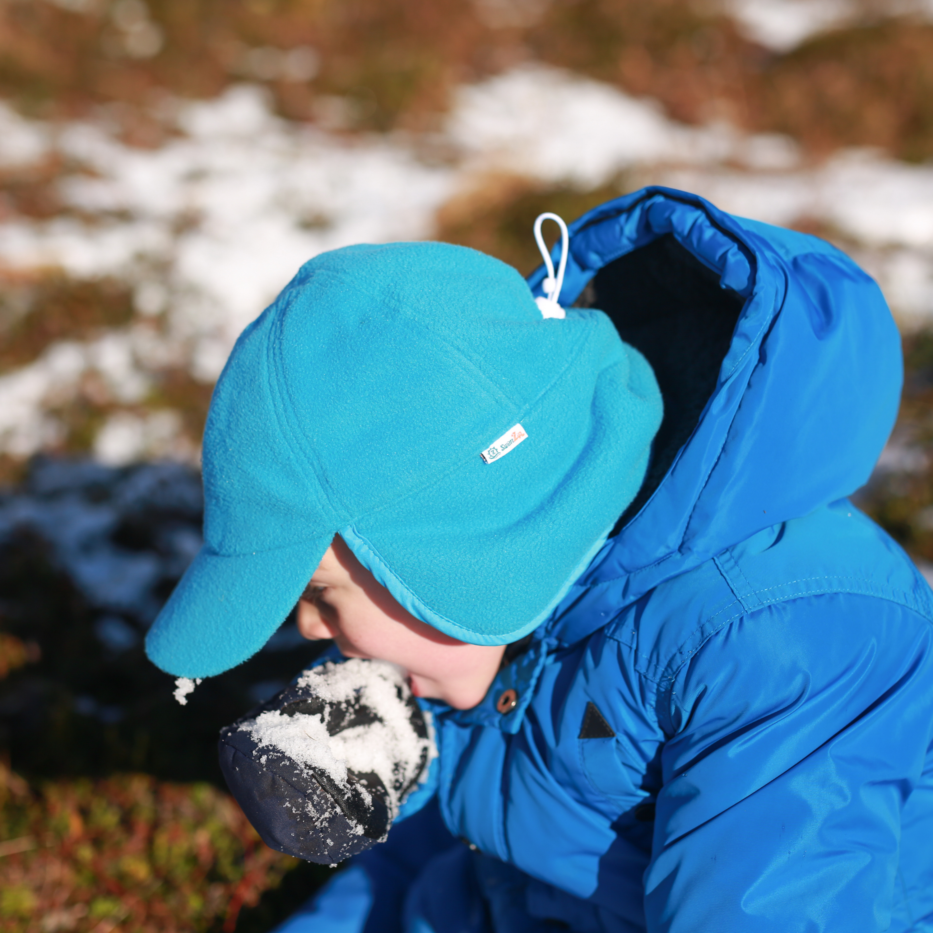 Kids Frosty Fleece Winter Flap Hat - Glacial Water-SwimZip UPF 50+ Sun Protective Swimwear & UV Zipper Rash Guards-pos5