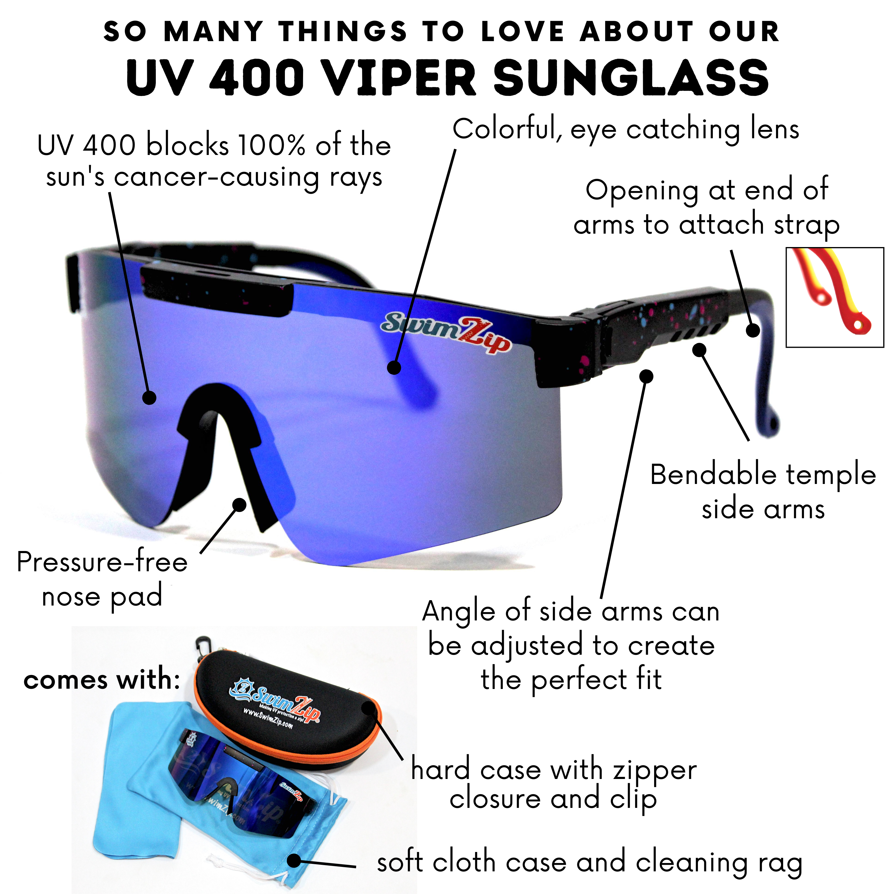 Viper Style UV Sunglasses | Sapphire Sea-SwimZip UPF 50+ Sun Protective Swimwear & UV Zipper Rash Guards-pos3