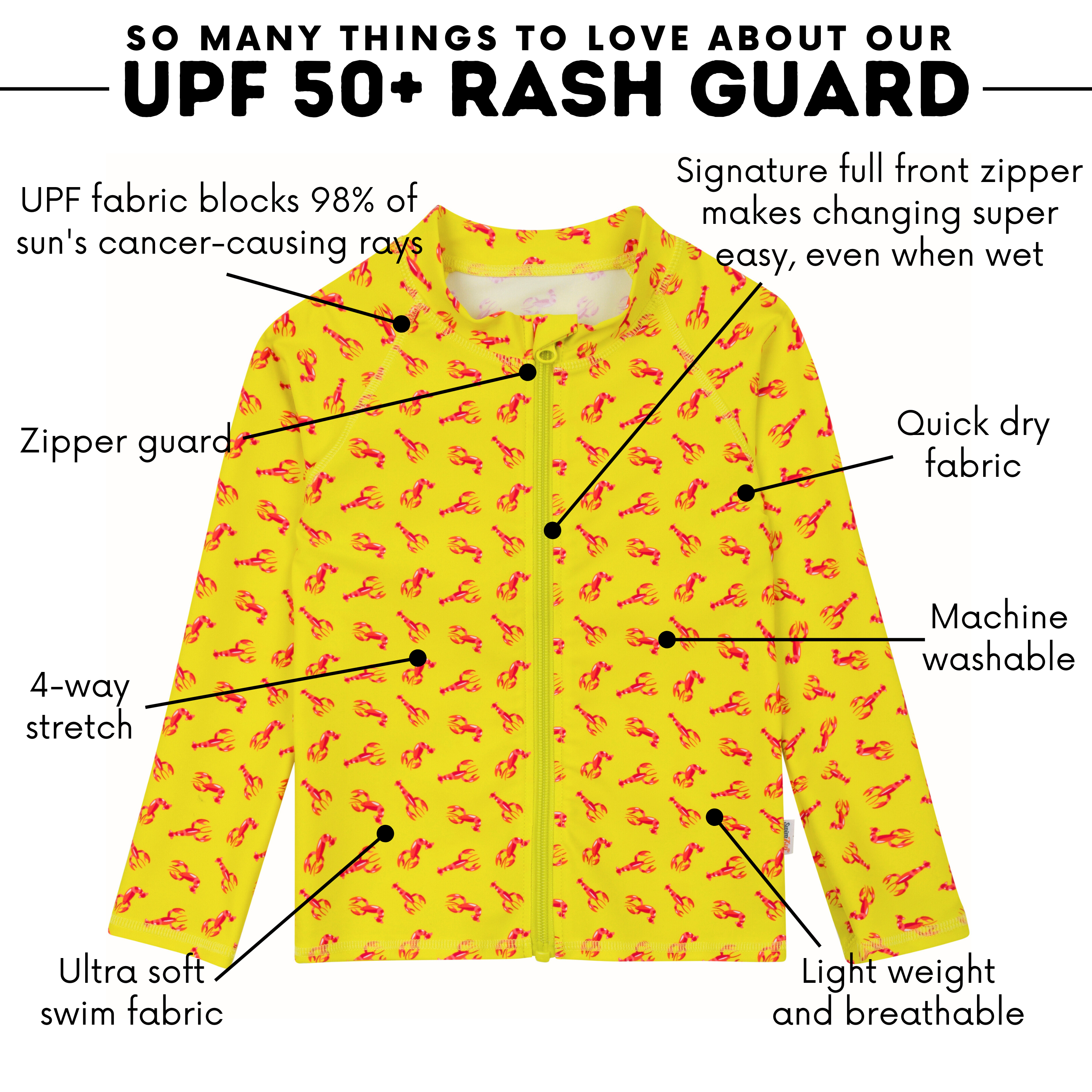 Kids UPF 50+ Long Sleeve Zipper Rash Guard Swim Shirt | "Lobster"-SwimZip UPF 50+ Sun Protective Swimwear & UV Zipper Rash Guards-pos4