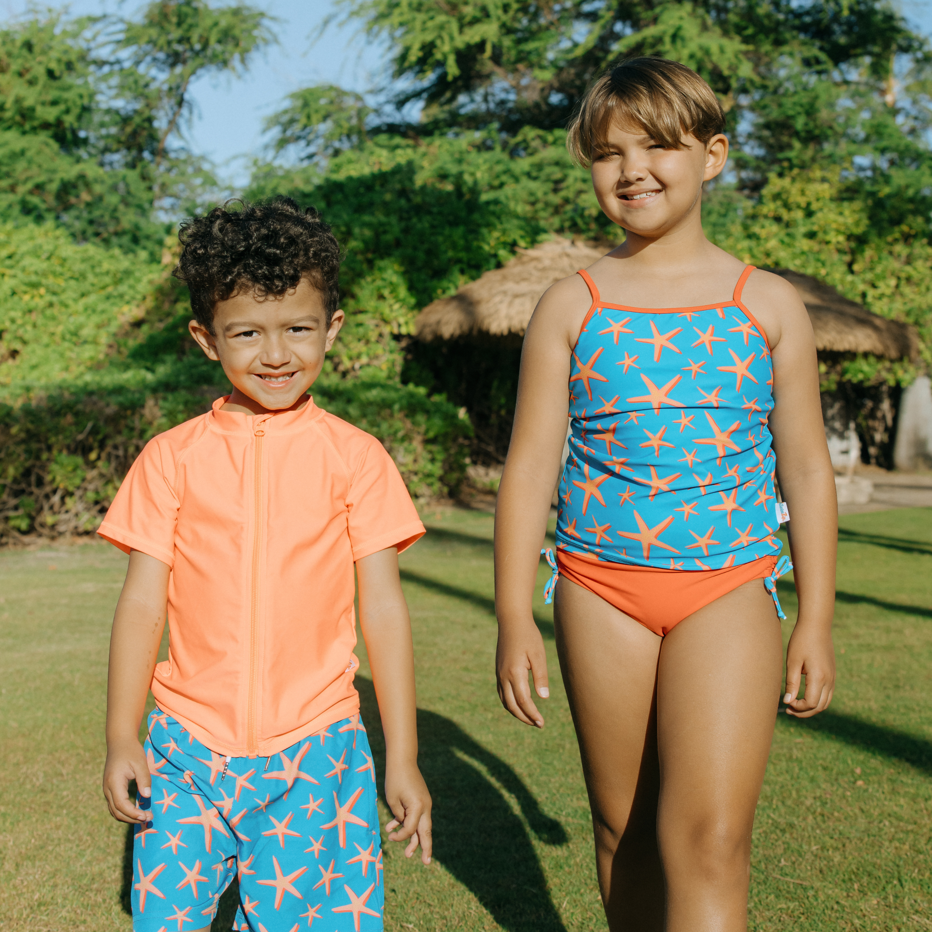 Kids Short Sleeve Zipper Rash Guard Swim Shirt | “Neon Orange”-SwimZip UPF 50+ Sun Protective Swimwear & UV Zipper Rash Guards-pos5