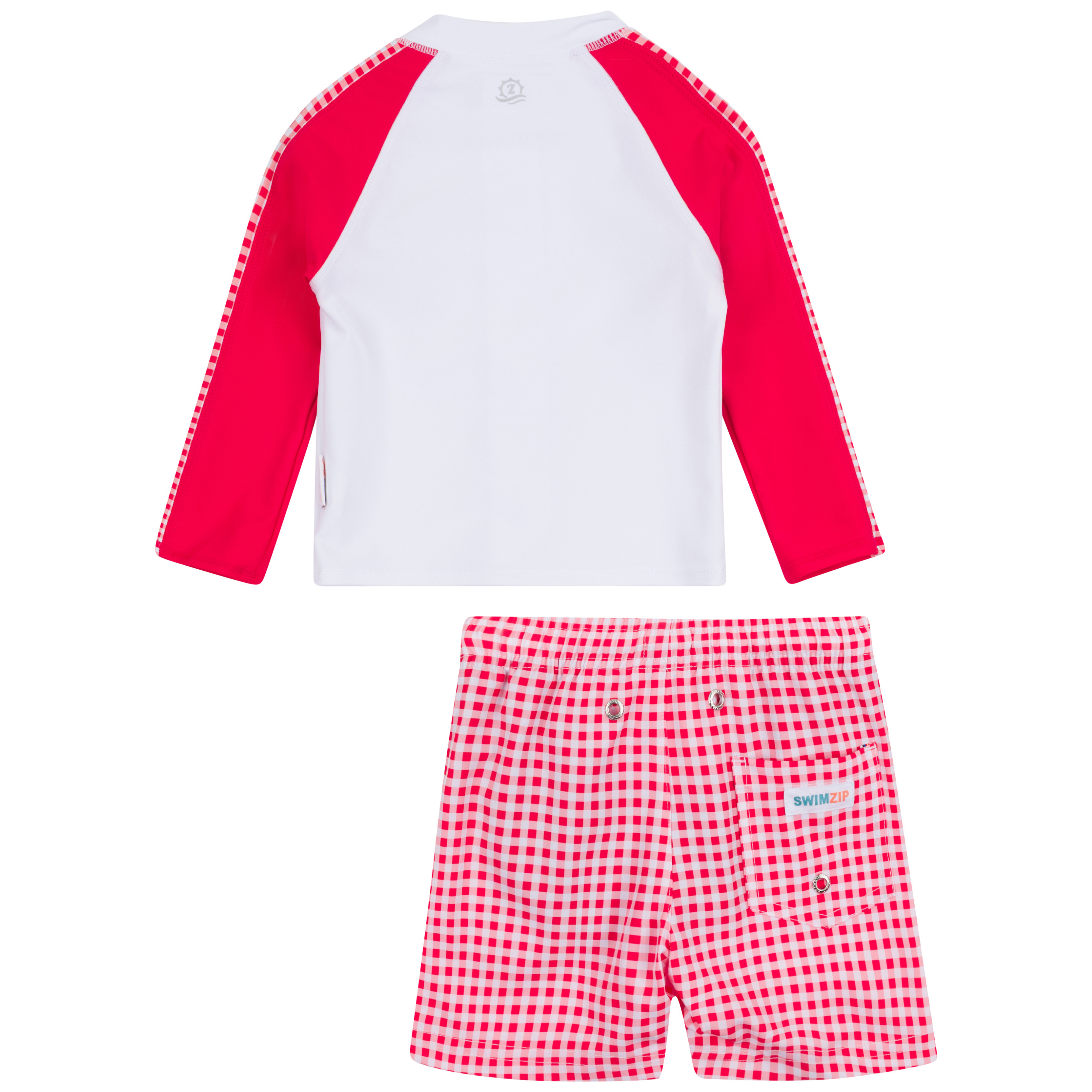 Boys Long Sleeve Zipper Rash Guard and Swim Trunk Set | "Red Gingham"-SwimZip UPF 50+ Sun Protective Swimwear & UV Zipper Rash Guards-pos13