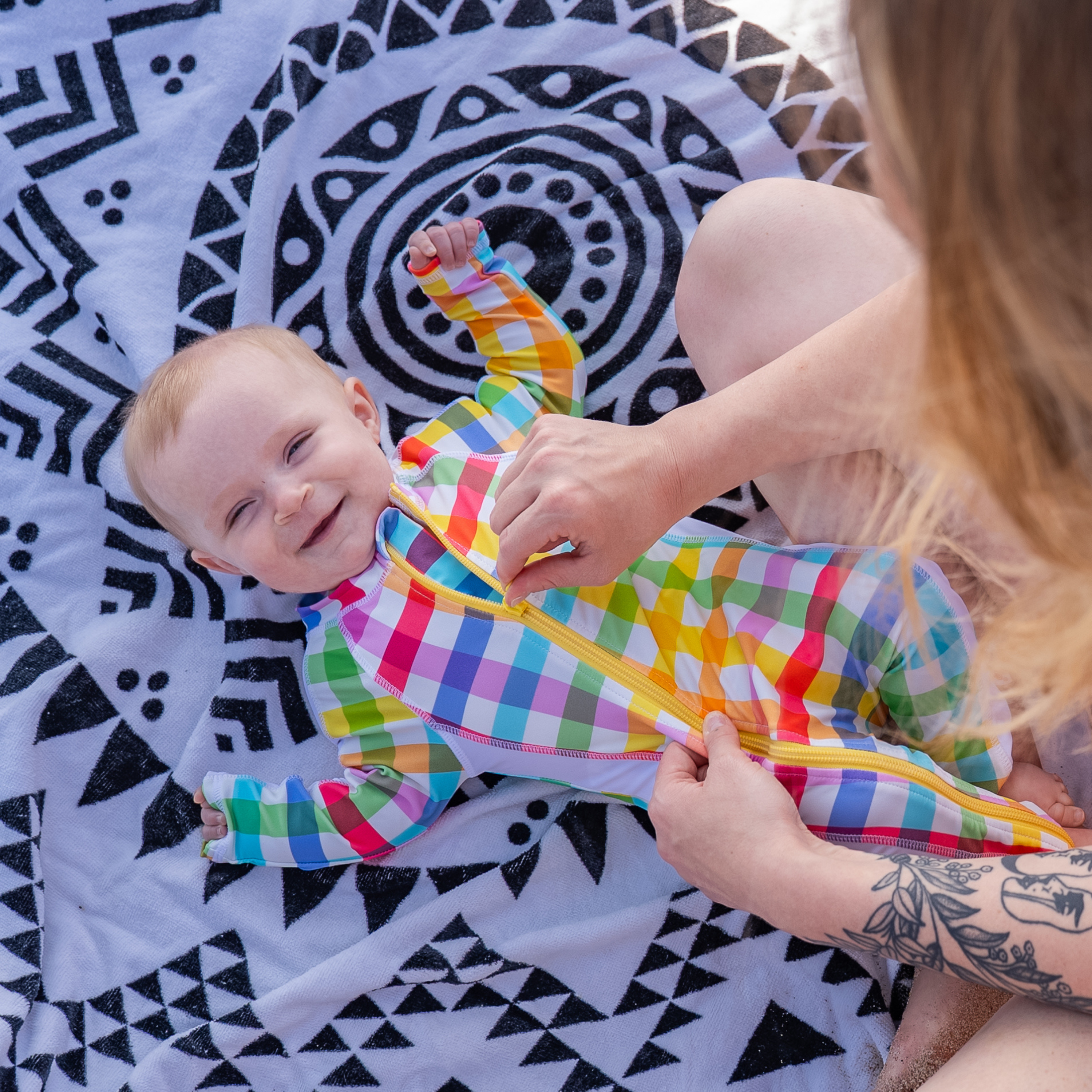 Sunsuit - Long Sleeve Romper Swimsuit | "Picnic Party"-SwimZip UPF 50+ Sun Protective Swimwear & UV Zipper Rash Guards-pos2