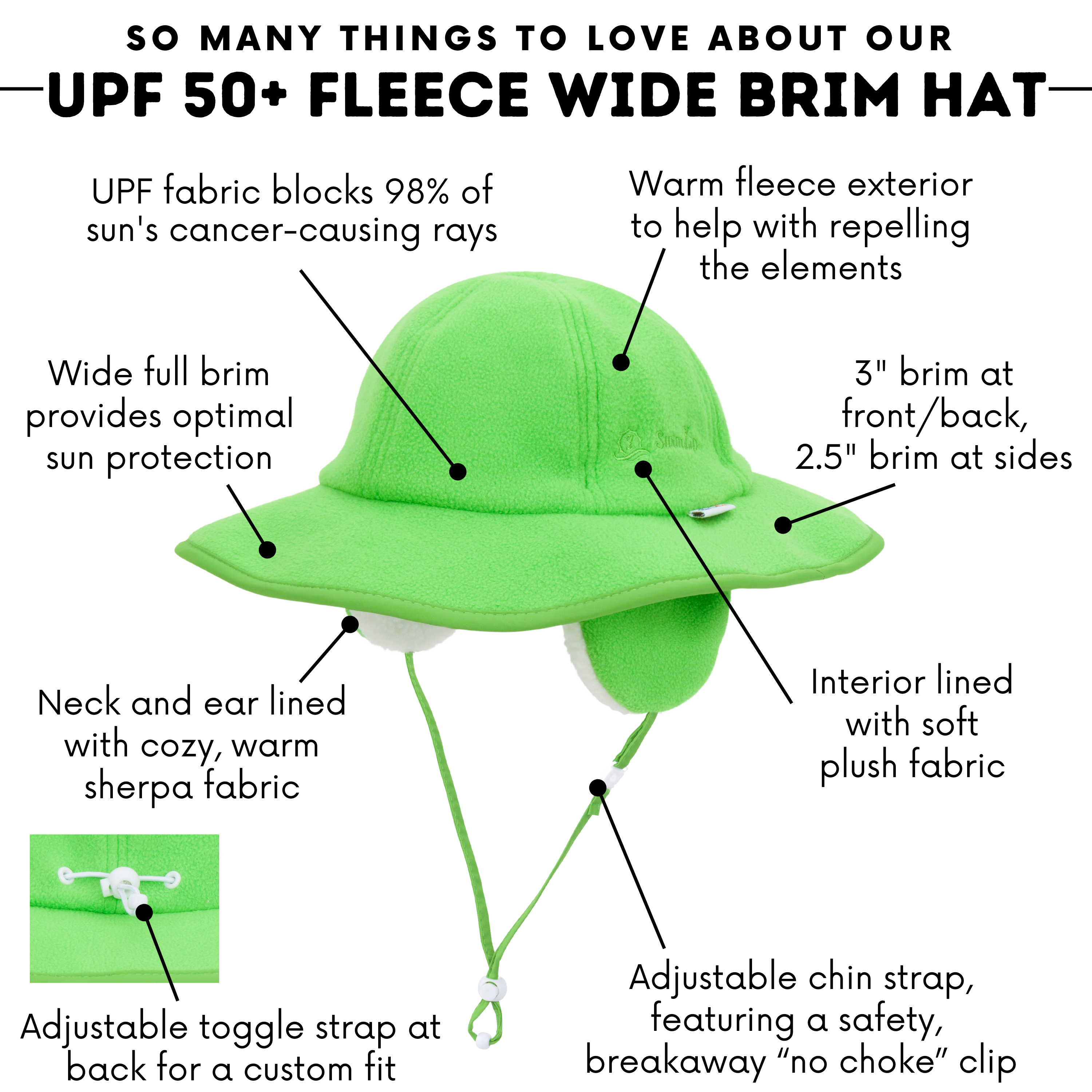 Kids Tundra Ear Flap Fleece Winter Wide Brim Sun Hat - Evergreen-SwimZip UPF 50+ Sun Protective Swimwear & UV Zipper Rash Guards-pos4