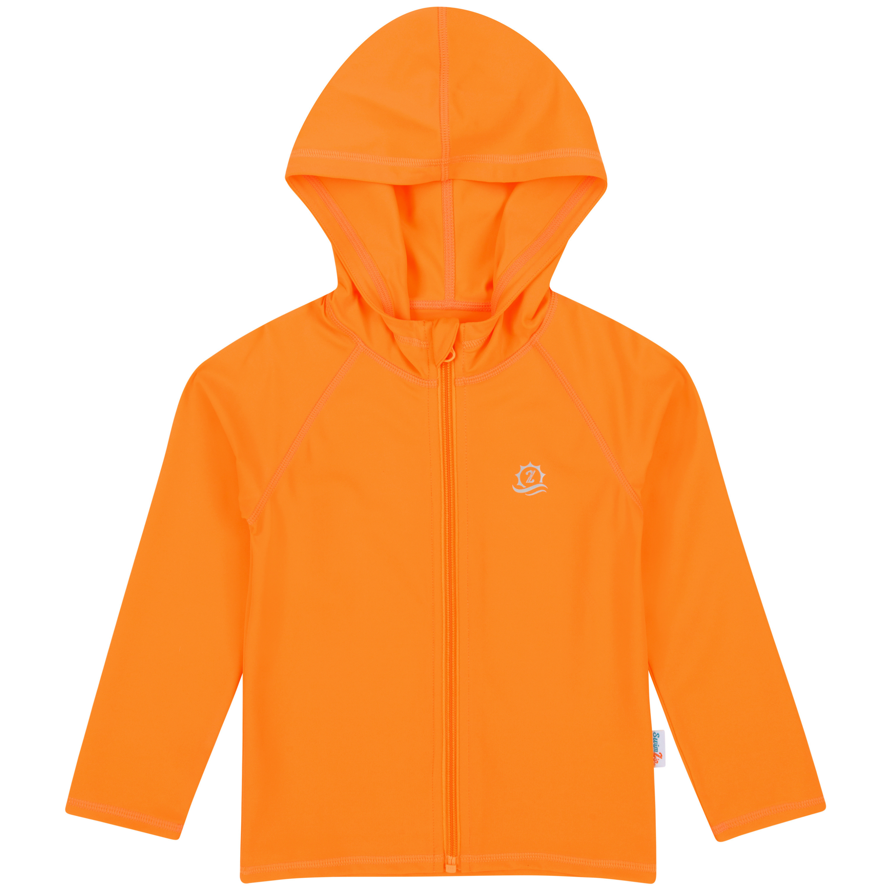 Kids Hooded Long Sleeve Zipper Rash Guard Swim Shirt | "Orange"-6-12 Month-Orange-SwimZip UPF 50+ Sun Protective Swimwear & UV Zipper Rash Guards-pos1