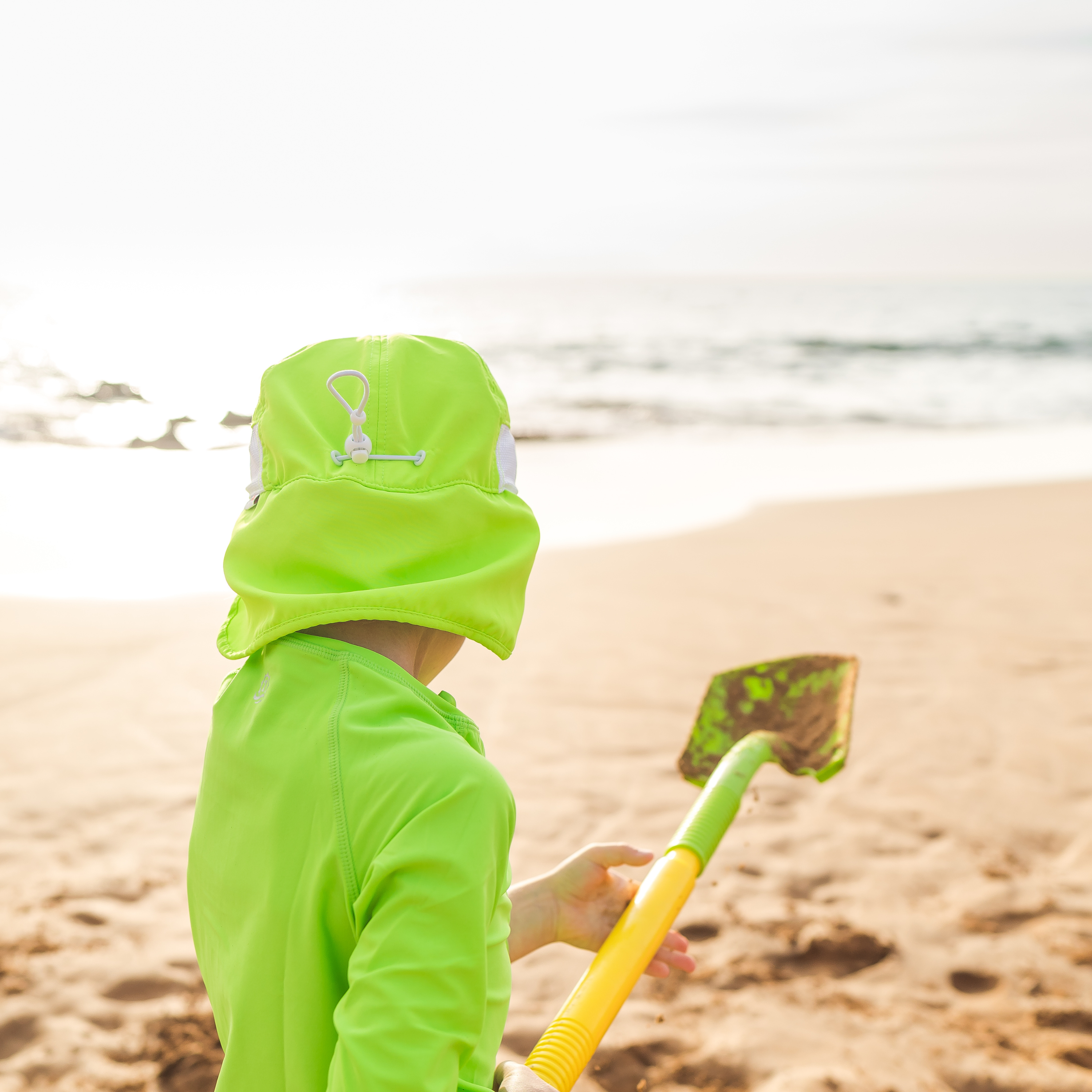 Kids Flap Hat | Neon Lime Green-SwimZip UPF 50+ Sun Protective Swimwear & UV Zipper Rash Guards-pos6