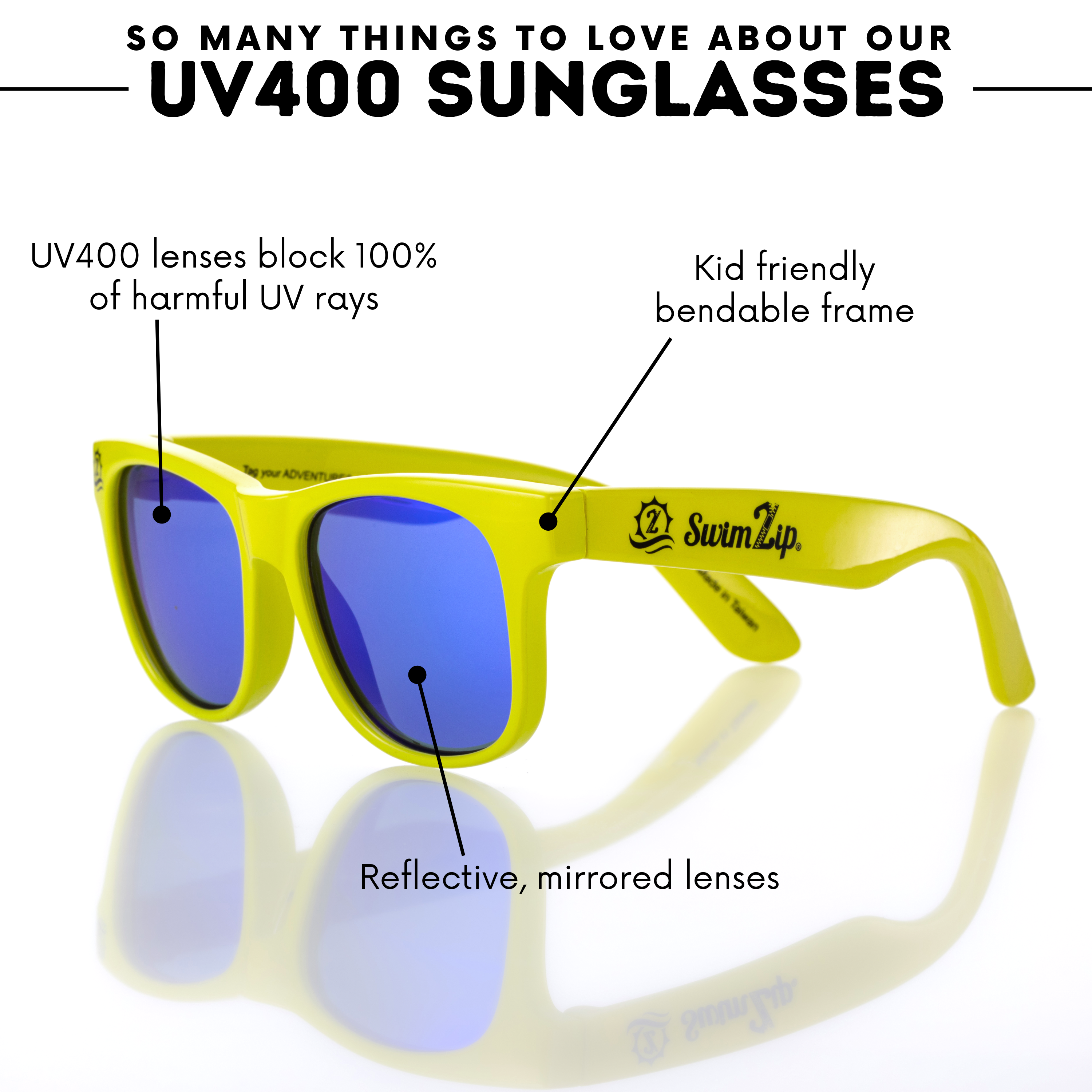 Kids Wayfarer Sunglasses - Sulphur Yellow-SwimZip UPF 50+ Sun Protective Swimwear & UV Zipper Rash Guards-pos5