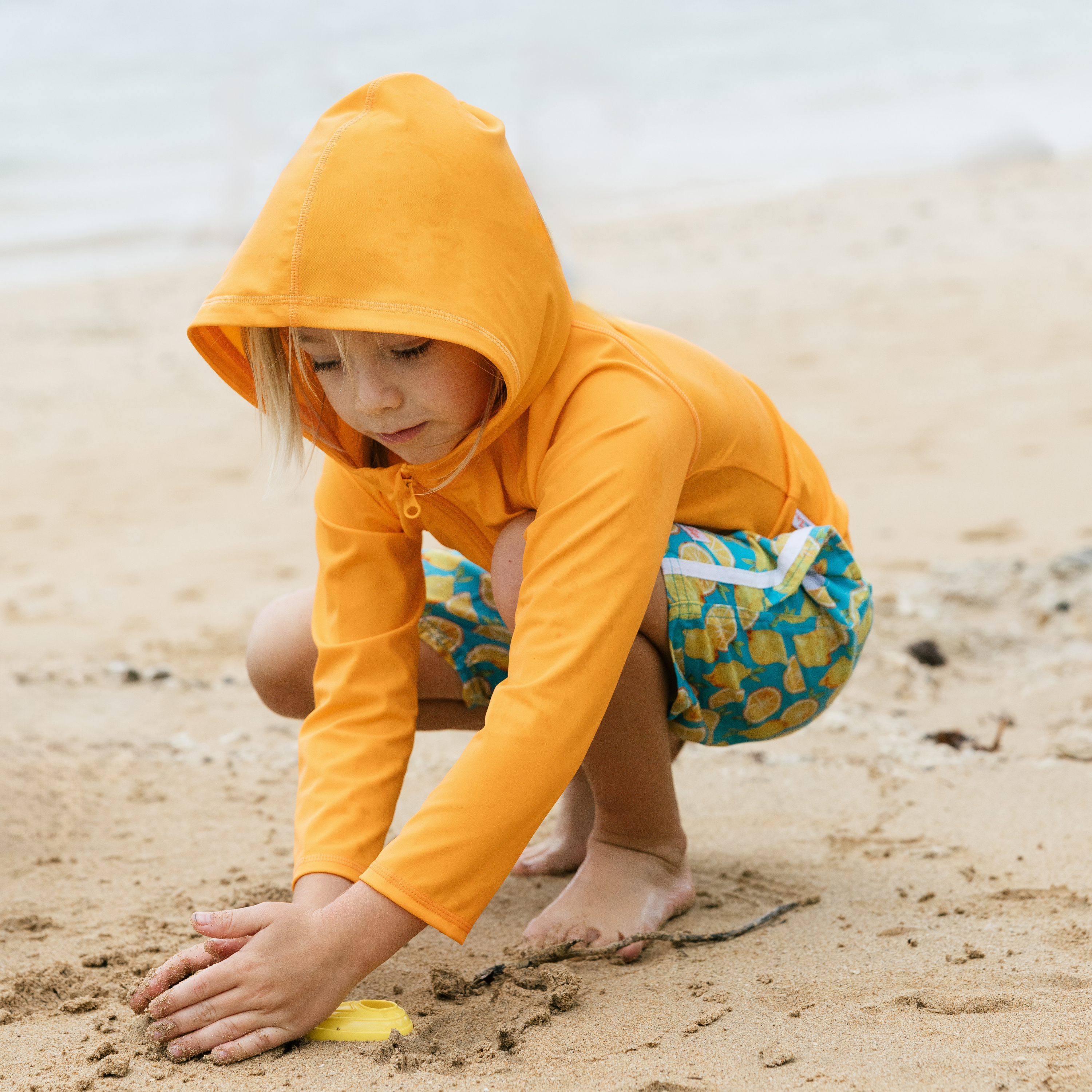 Kids Hooded Long Sleeve Zipper Rash Guard Swim Shirt | "Orange"-SwimZip UPF 50+ Sun Protective Swimwear & UV Zipper Rash Guards-pos3