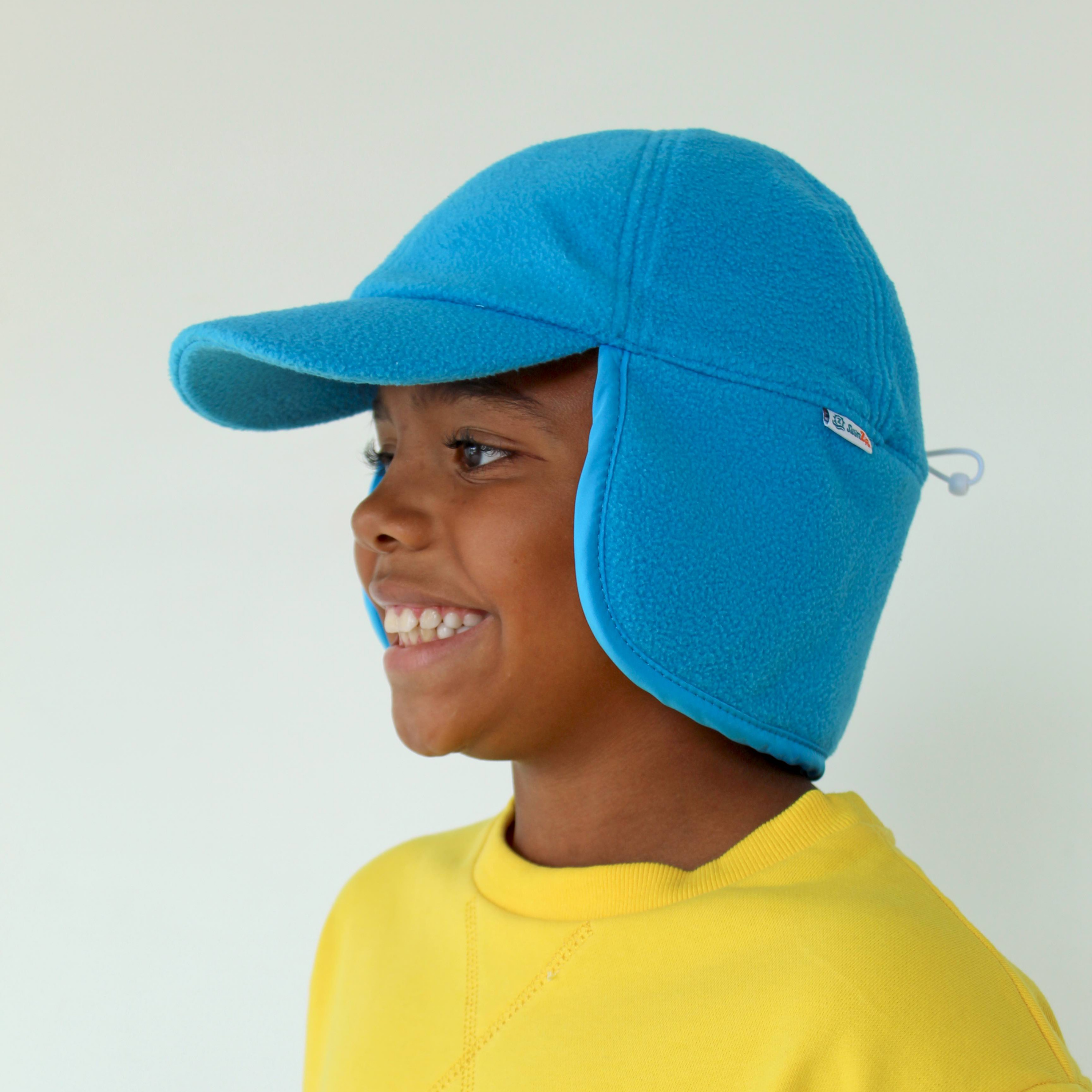 Kids Frosty Fleece Winter Flap Hat - Glacial Water-SwimZip UPF 50+ Sun Protective Swimwear & UV Zipper Rash Guards-pos3