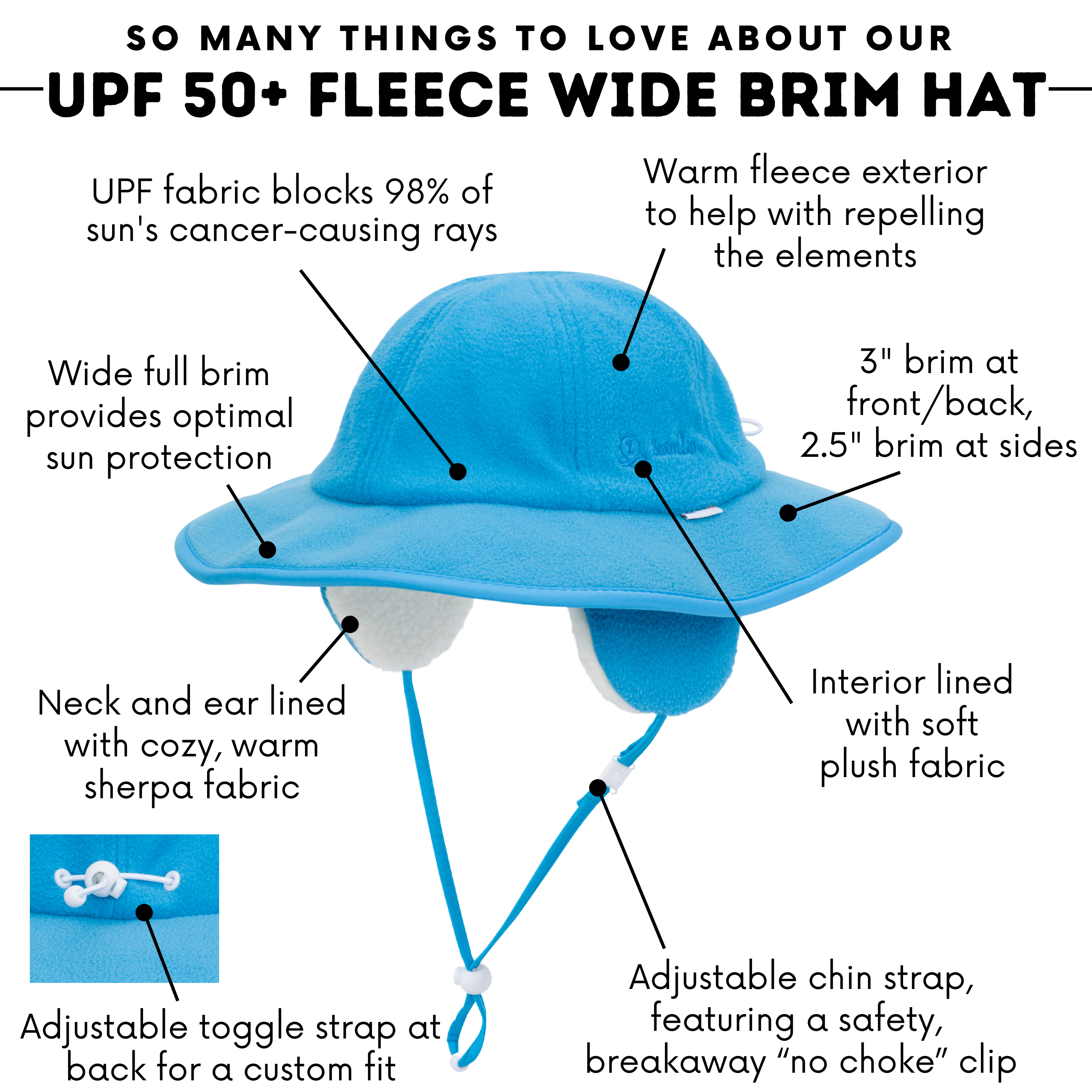 Kids Tundra Ear Flap Fleece Winter Wide Brim Sun Hat - Glacial Water-SwimZip UPF 50+ Sun Protective Swimwear & UV Zipper Rash Guards-pos3