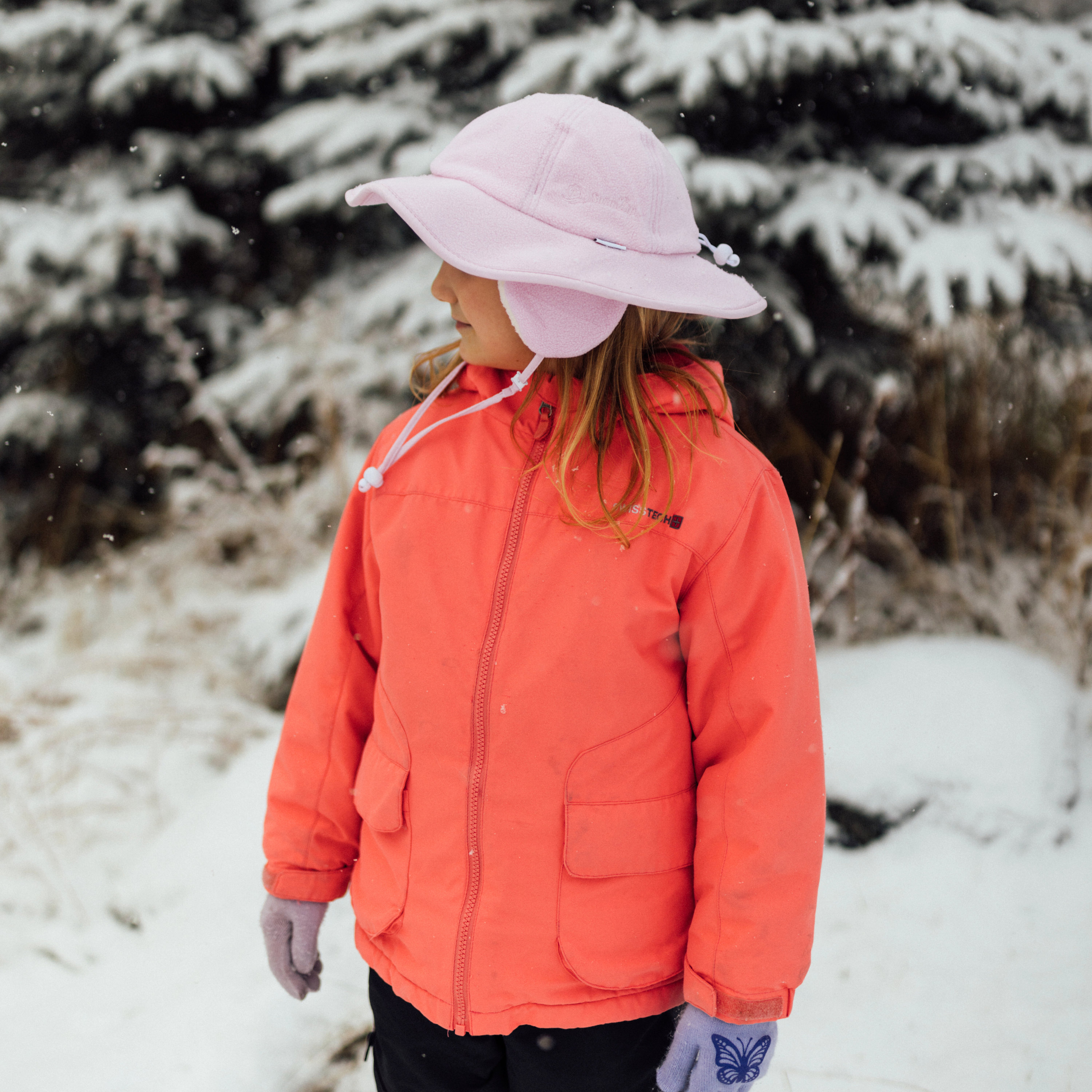 Kids Tundra Ear Flap Fleece Winter Wide Brim Sun Hat - Frosted Pink-SwimZip UPF 50+ Sun Protective Swimwear & UV Zipper Rash Guards-pos2