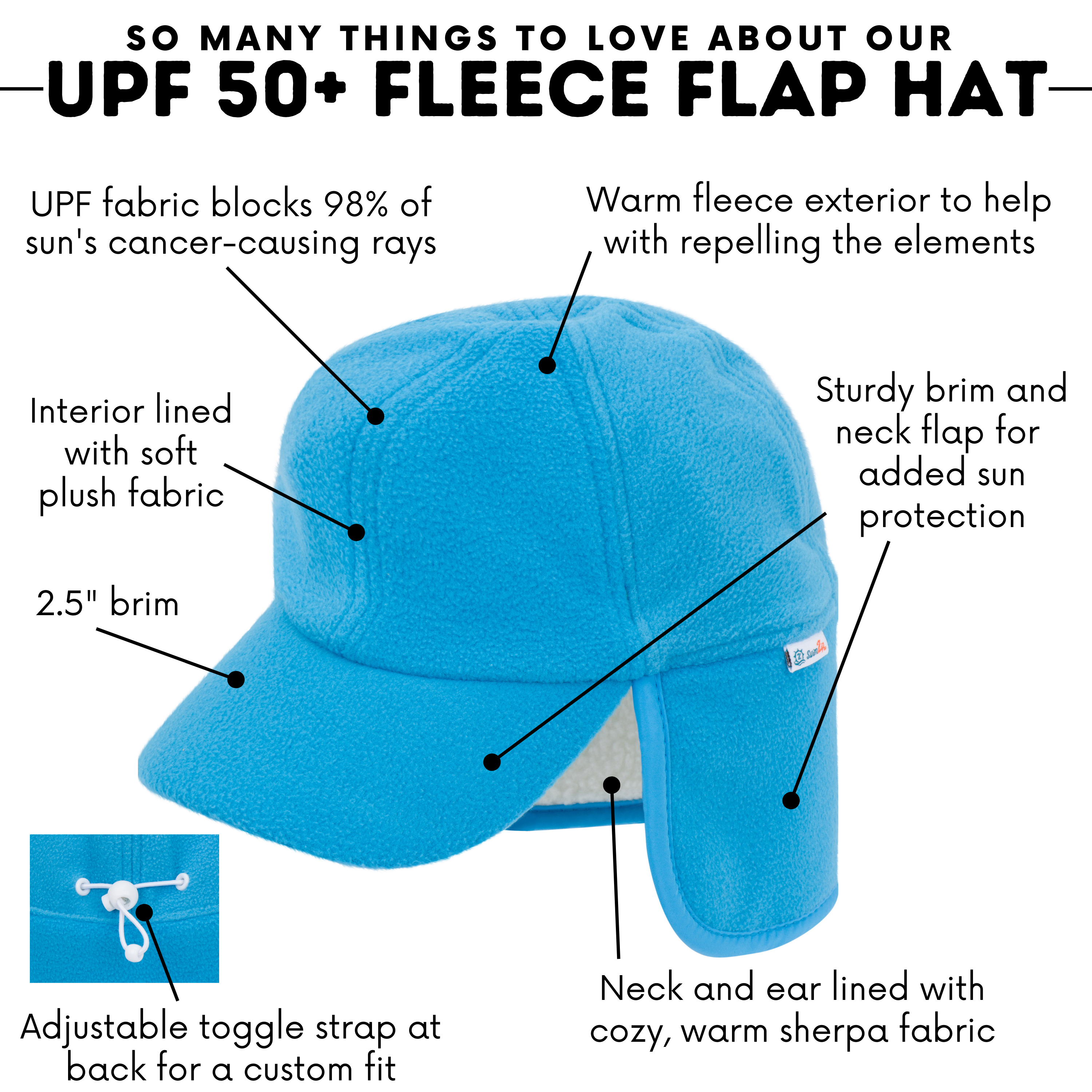 Kids Frosty Fleece Winter Flap Hat - Glacial Water-SwimZip UPF 50+ Sun Protective Swimwear & UV Zipper Rash Guards-pos4