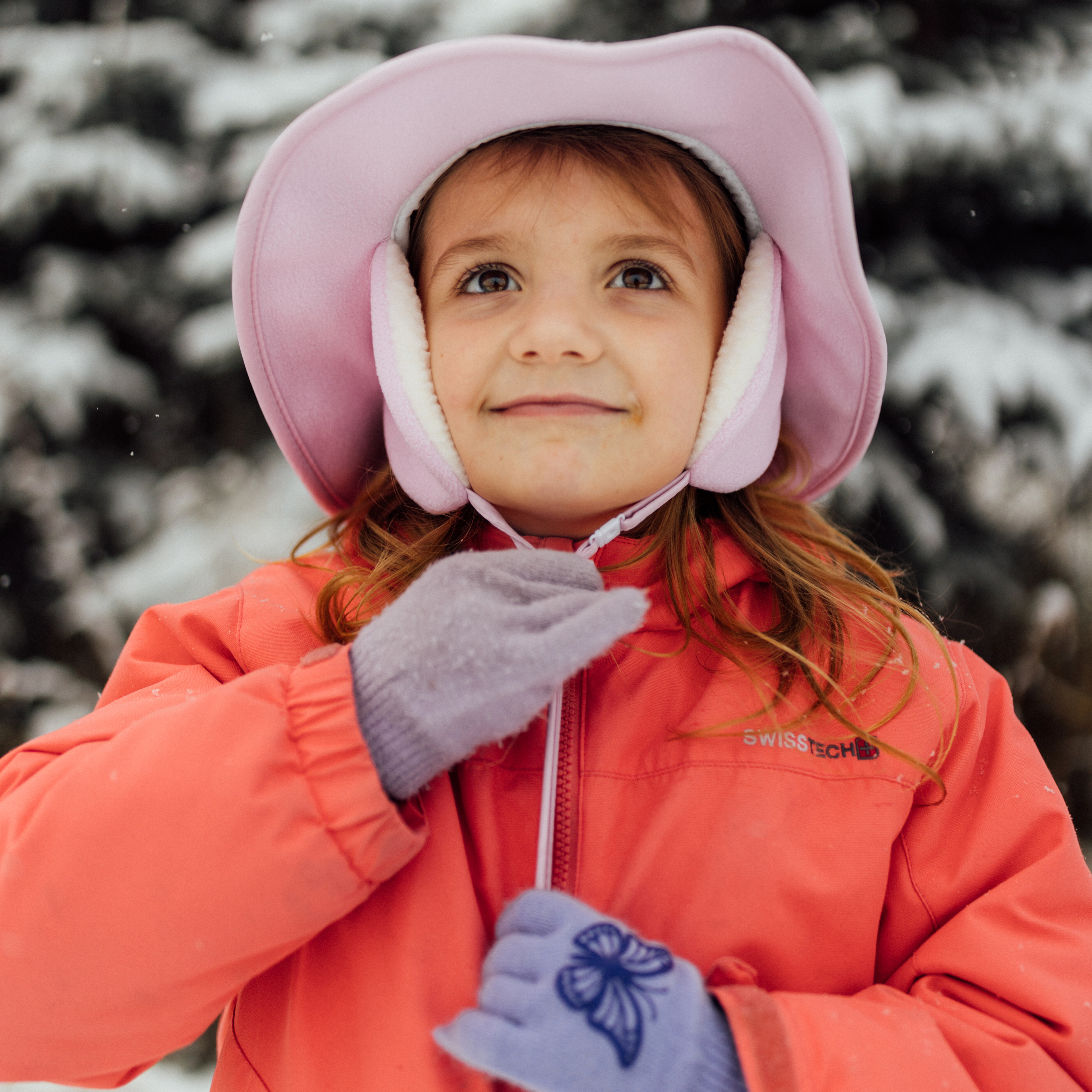 Kids Tundra Ear Flap Fleece Winter Wide Brim Sun Hat - Frosted Pink-SwimZip UPF 50+ Sun Protective Swimwear & UV Zipper Rash Guards-pos6