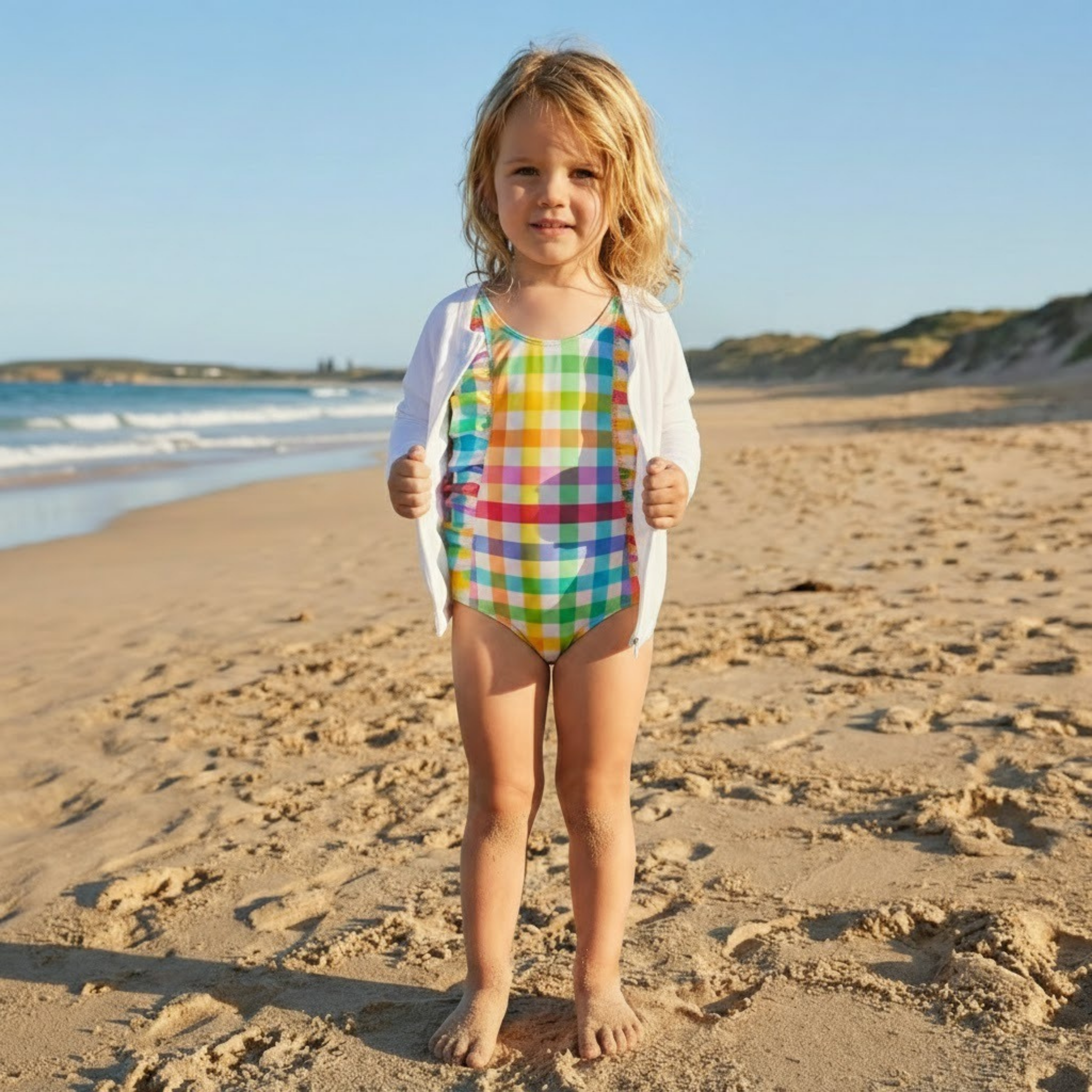 Girls Ruffle One-Piece Swimsuit | "Picnic Party"-SwimZip UPF 50+ Sun Protective Swimwear & UV Zipper Rash Guards-pos8