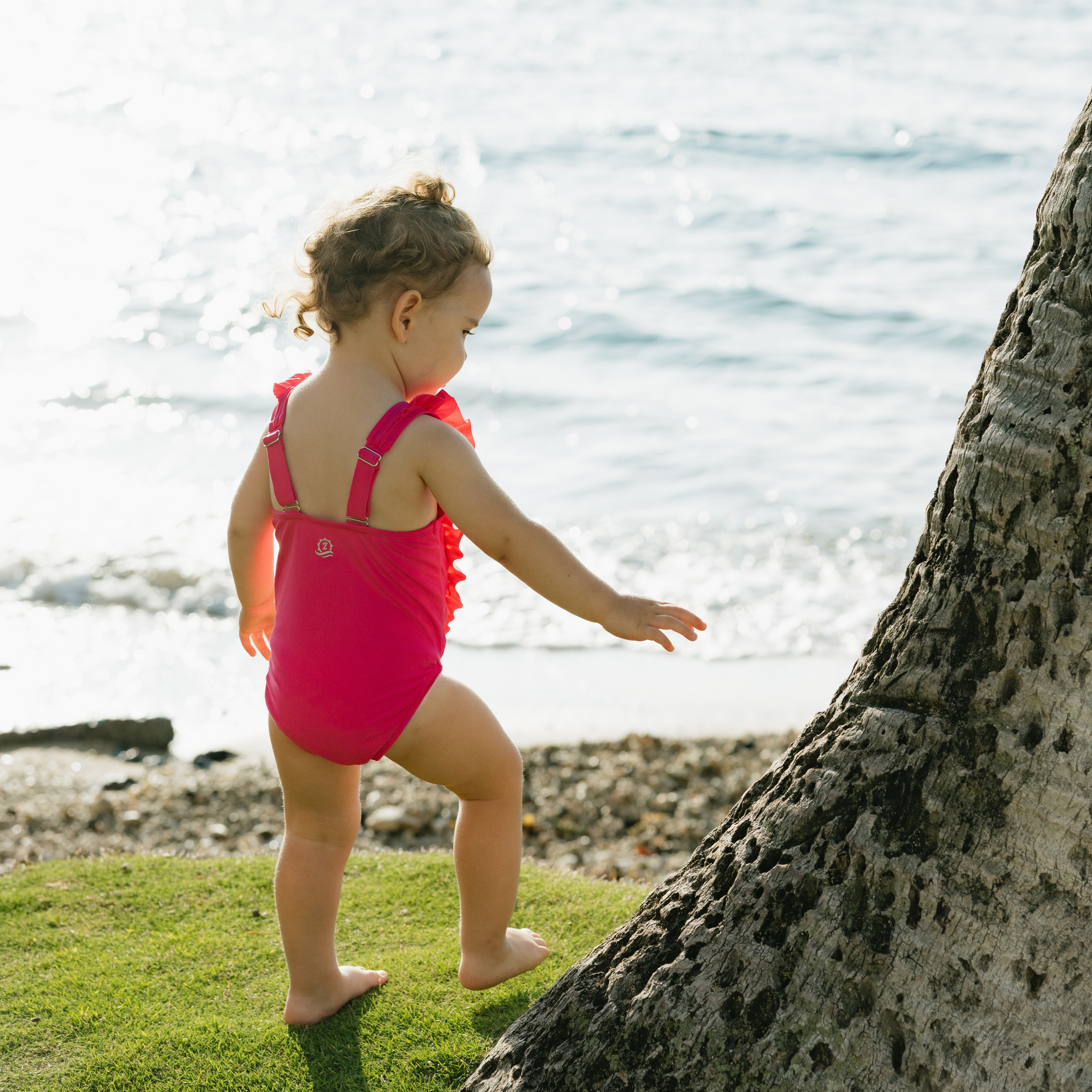 Girls Ruffle One-Piece Swimsuit | "Manic Magenta"-SwimZip UPF 50+ Sun Protective Swimwear & UV Zipper Rash Guards-pos3
