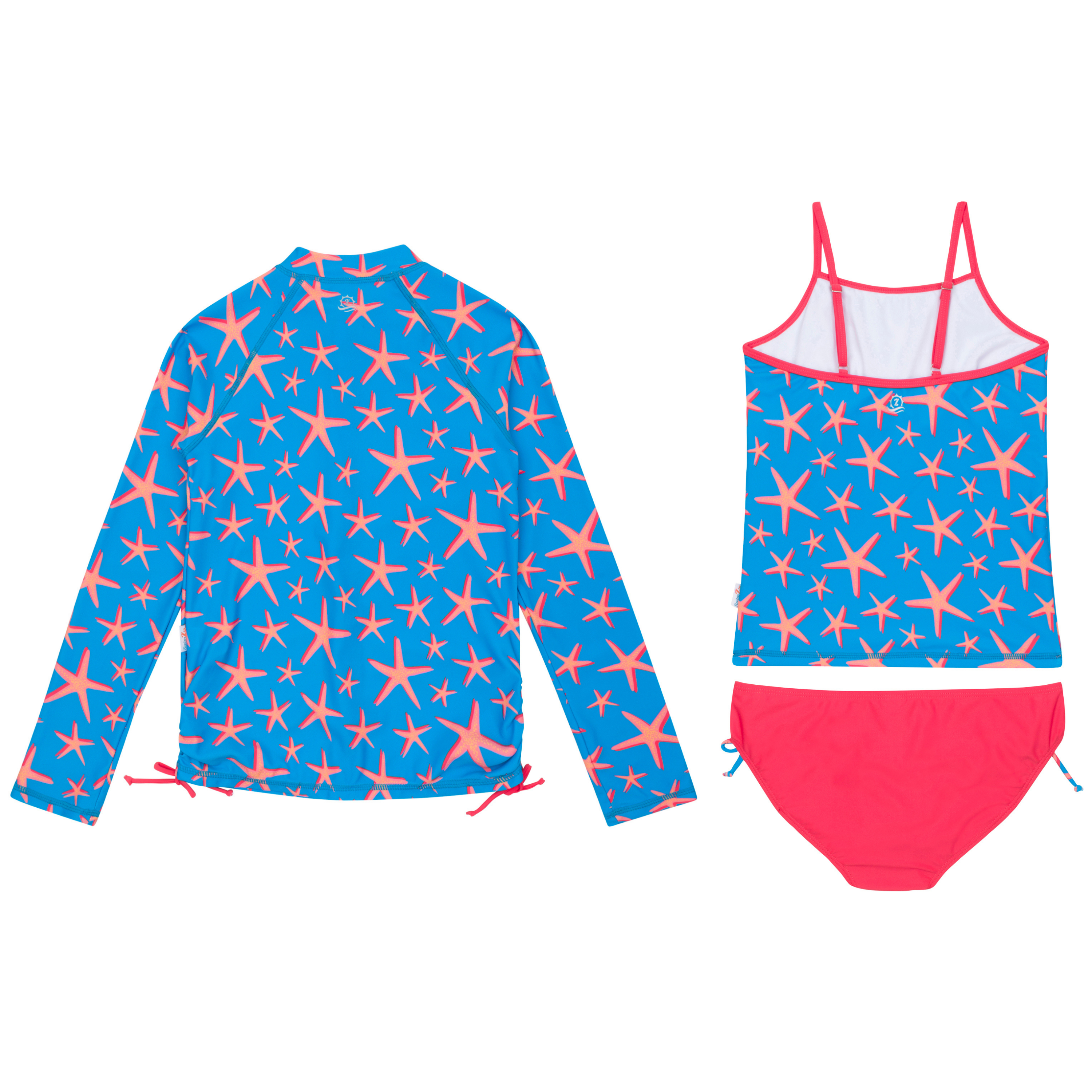 Girls Long Sleeve Rash Guard + Tankini Bikini Set (3 Piece) | "Starfish"-SwimZip UPF 50+ Sun Protective Swimwear & UV Zipper Rash Guards-pos10