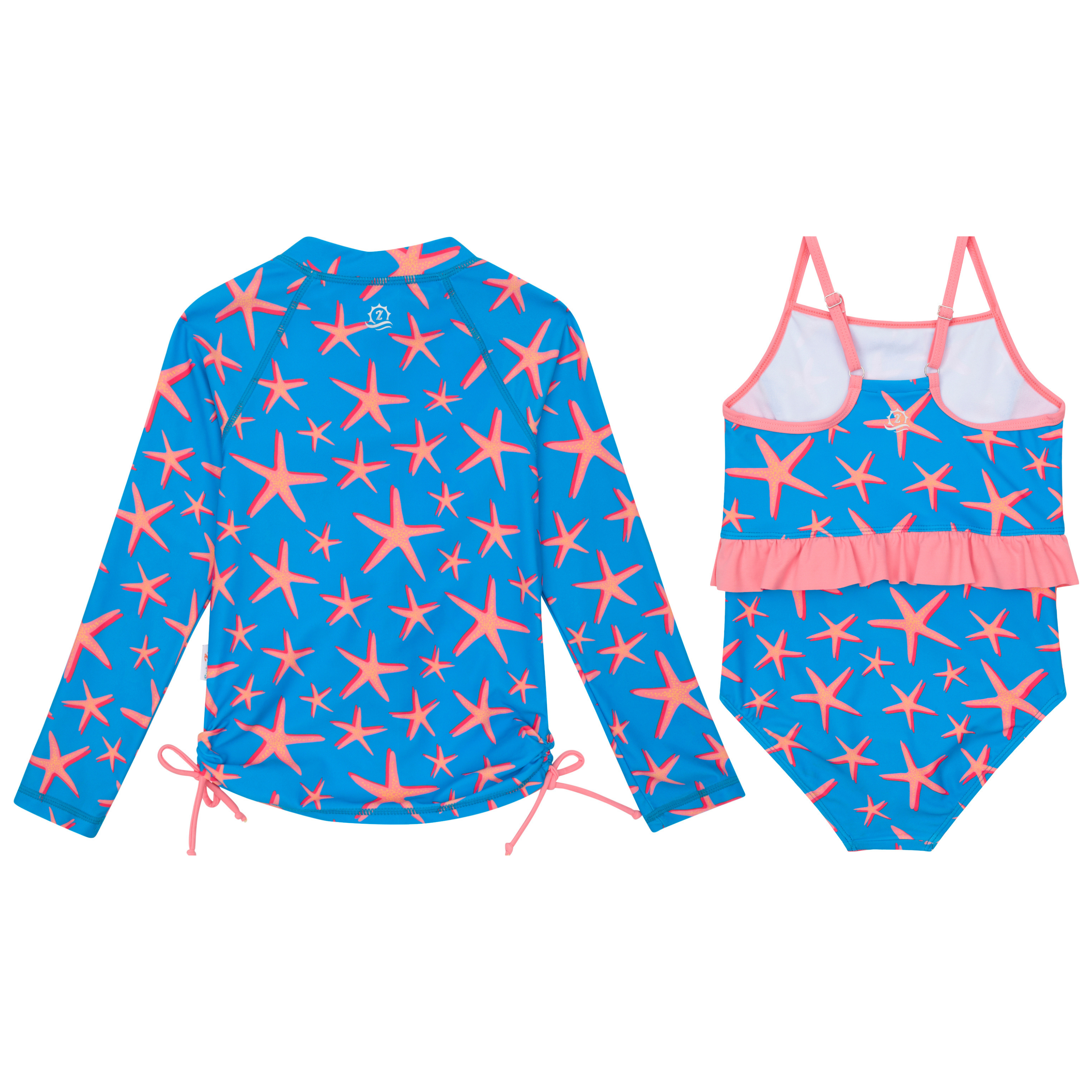 Girls One-Piece Swimsuit + Long Sleeve Rash Guard Set (2 Piece) | "Starfish"-SwimZip UPF 50+ Sun Protective Swimwear & UV Zipper Rash Guards-pos9