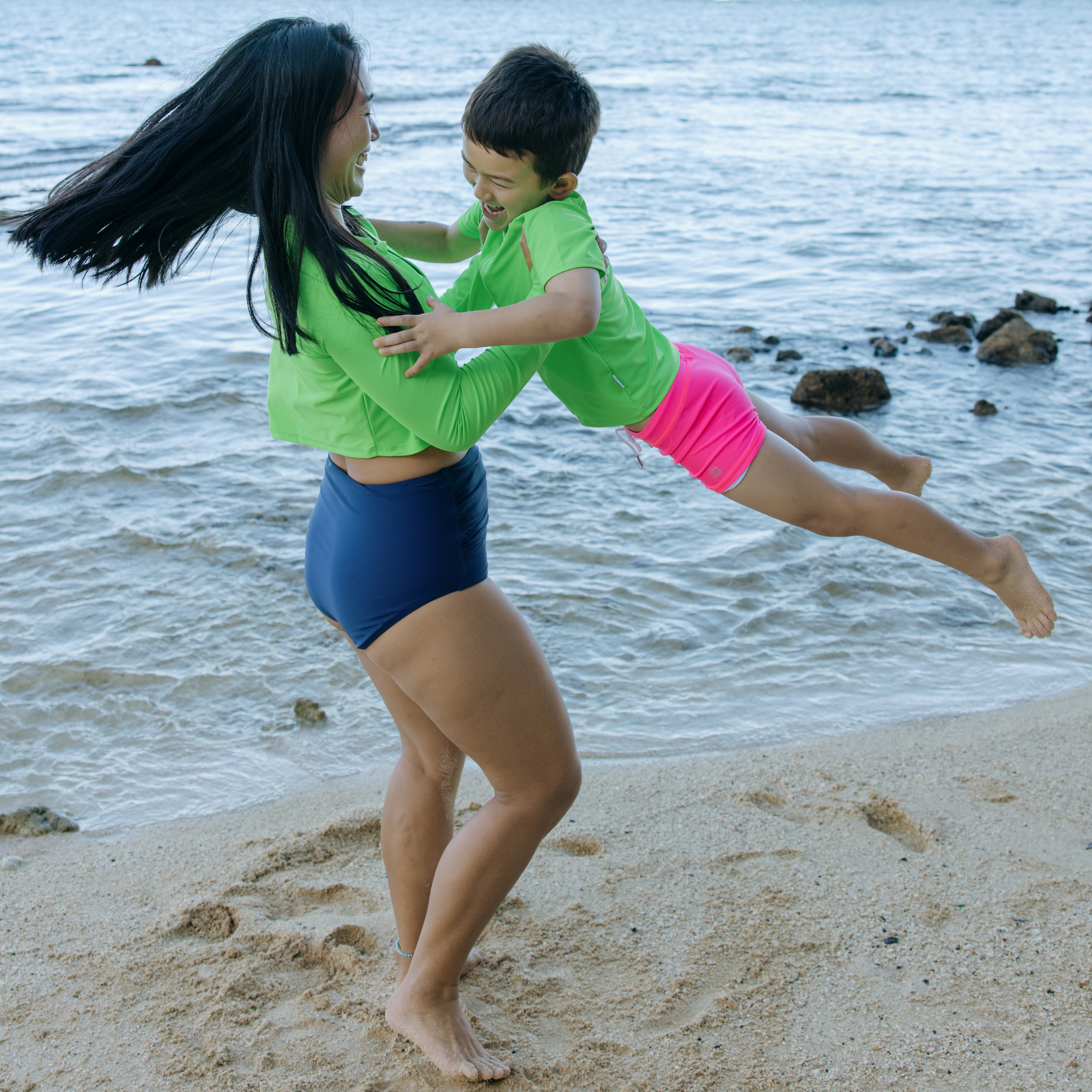 Kids Euro Swim Shorties | "Neon Pink"-SwimZip UPF 50+ Sun Protective Swimwear & UV Zipper Rash Guards-pos5