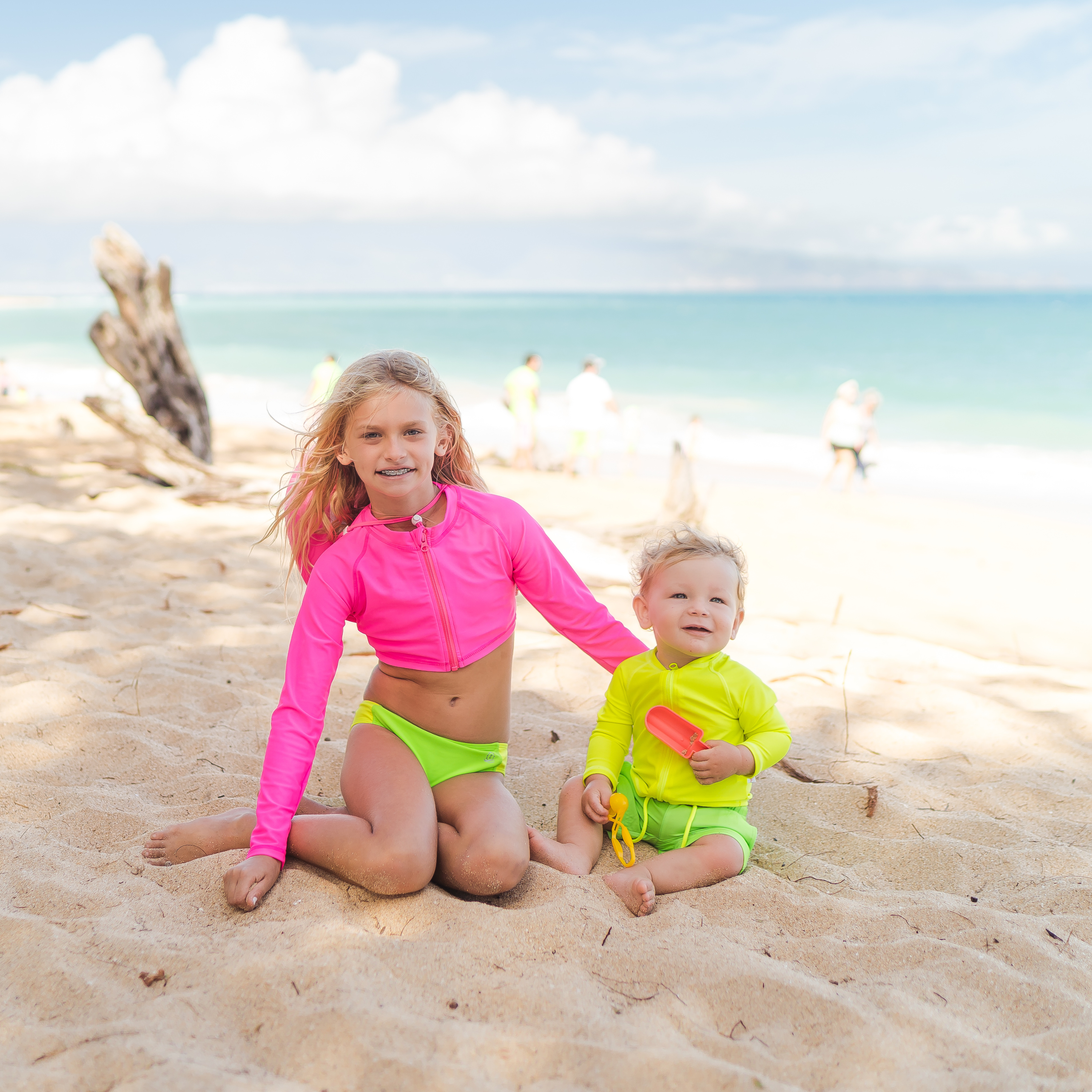 Girls Long Sleeve Crop Rash Guard | "Neon Pink"-SwimZip UPF 50+ Sun Protective Swimwear & UV Zipper Rash Guards-pos3