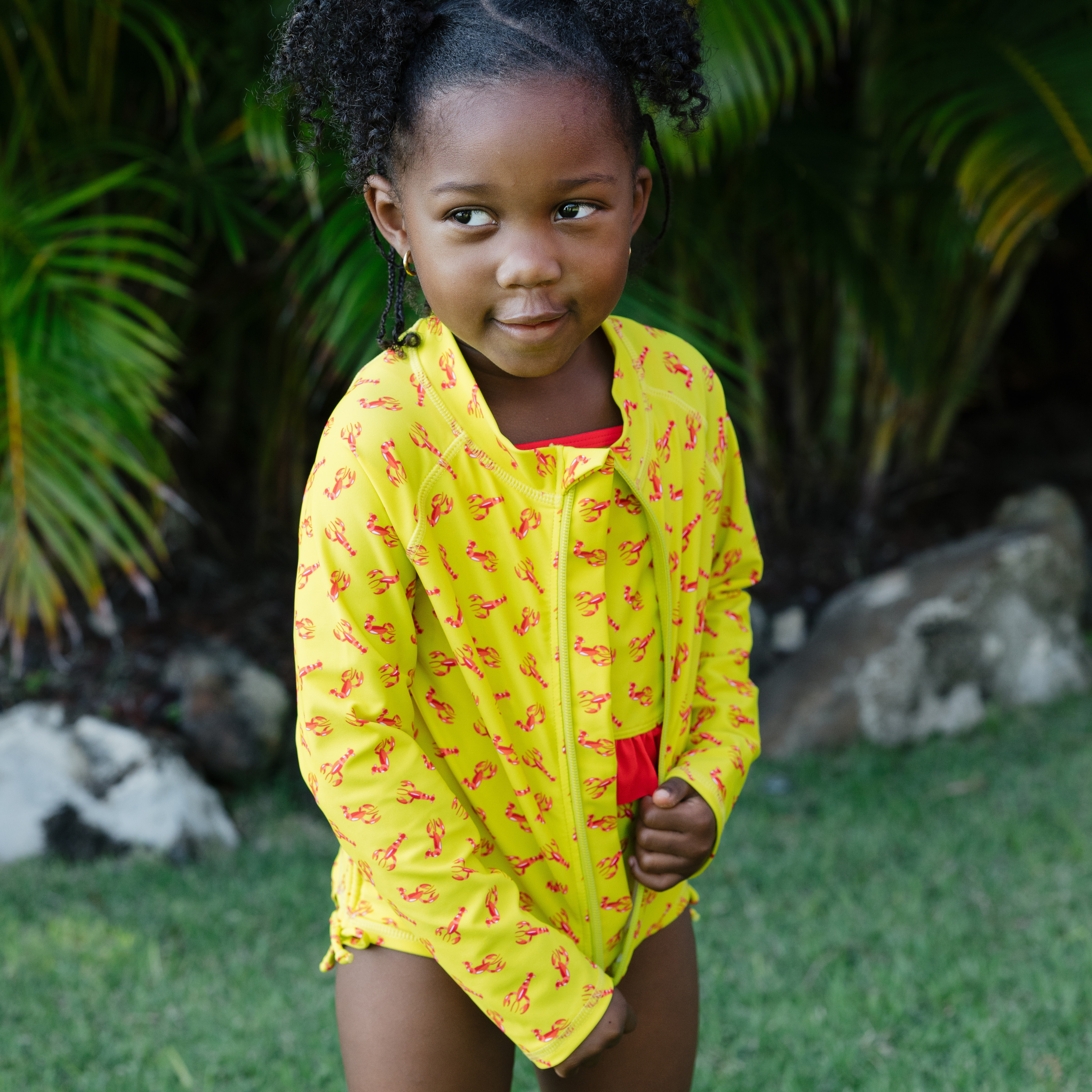 Girls One-Piece Swimsuit + Long Sleeve Rash Guard Set (2 Piece) | "Lobster"-SwimZip UPF 50+ Sun Protective Swimwear & UV Zipper Rash Guards-pos3