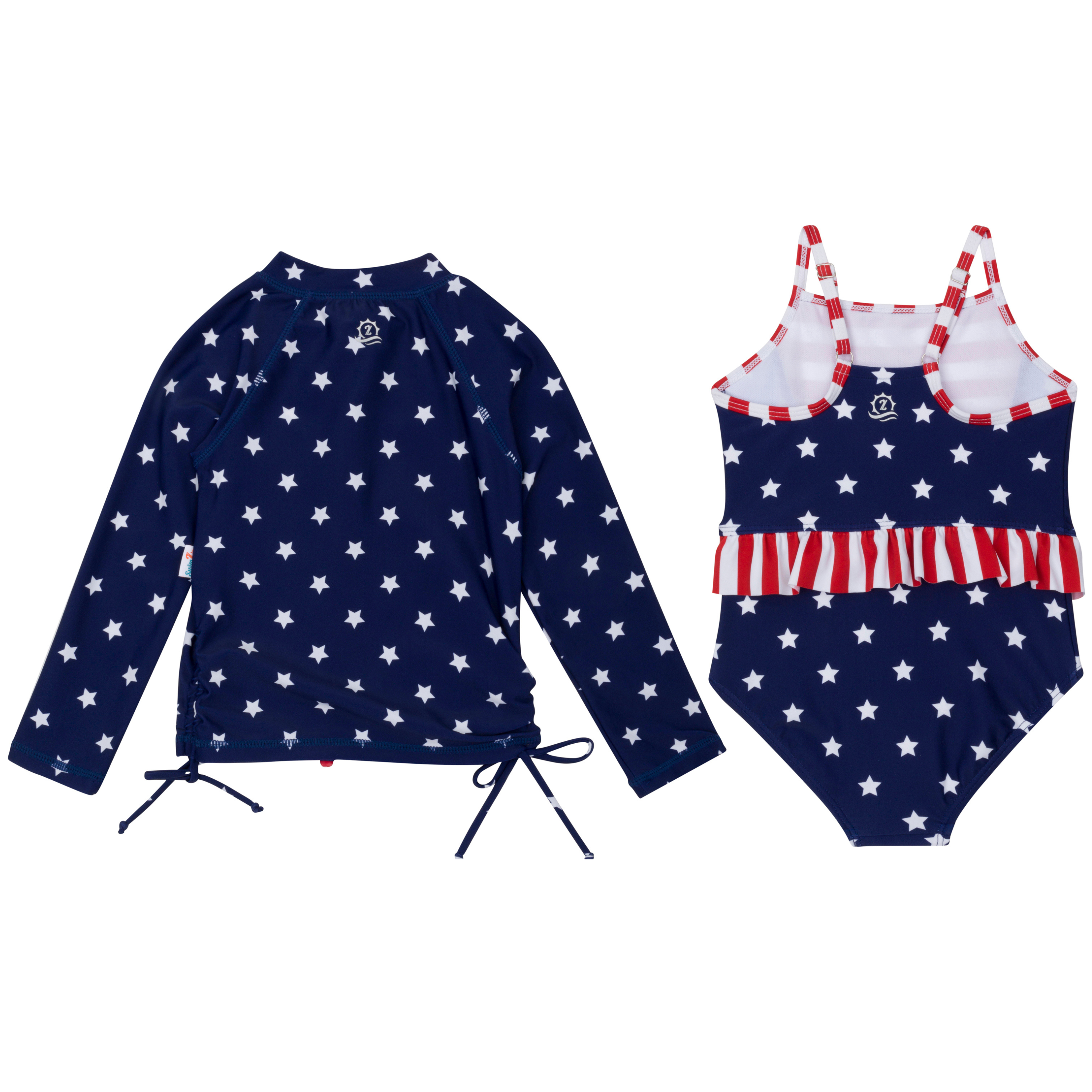 Girls One-Piece Swimsuit + Long Sleeve Rash Guard Set (2 Piece) | "Americana"-SwimZip UPF 50+ Sun Protective Swimwear & UV Zipper Rash Guards-pos12